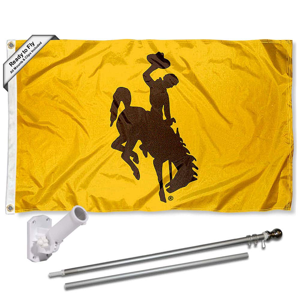 College Flags & Banners Co. Wyoming Cowboys Gold Flag and Pole Bracket Mount Bundle - Sports Collectibles, Sports Memorabilia, Sports Fan Shop, Sports Gifts