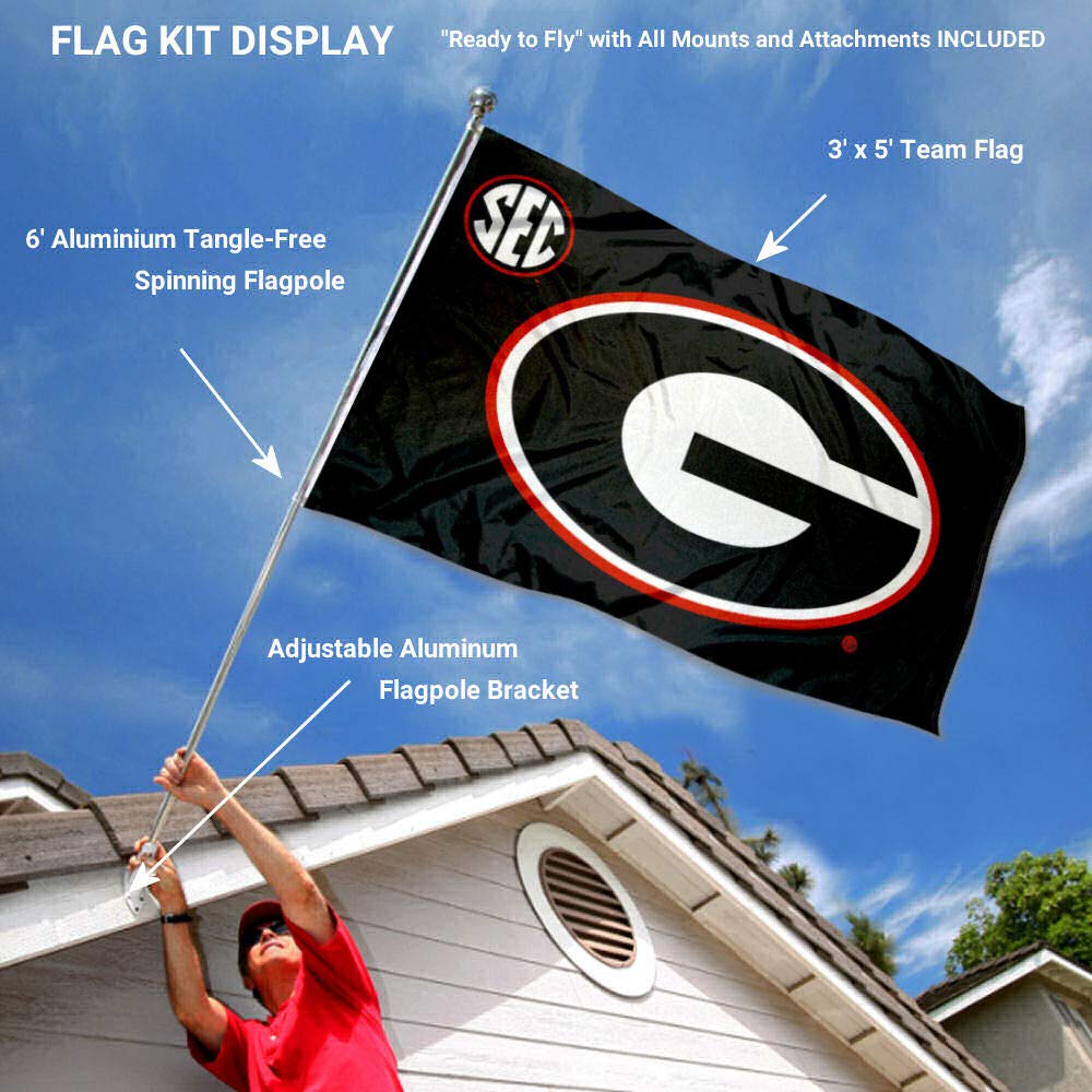 College Flags & Banners Co. Georgia Bulldogs SEC Flag with Pole and Bracket Kit - Sports Collectibles, Sports Memorabilia, Sports Fan Shop, Sports Gifts