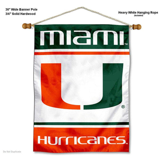 College Flags & Banners Co. Miami Hurricanes Double Sided Banner and Wood Pole Set - Sports Collectibles, Sports Memorabilia, Sports Fan Shop, Sports Gifts