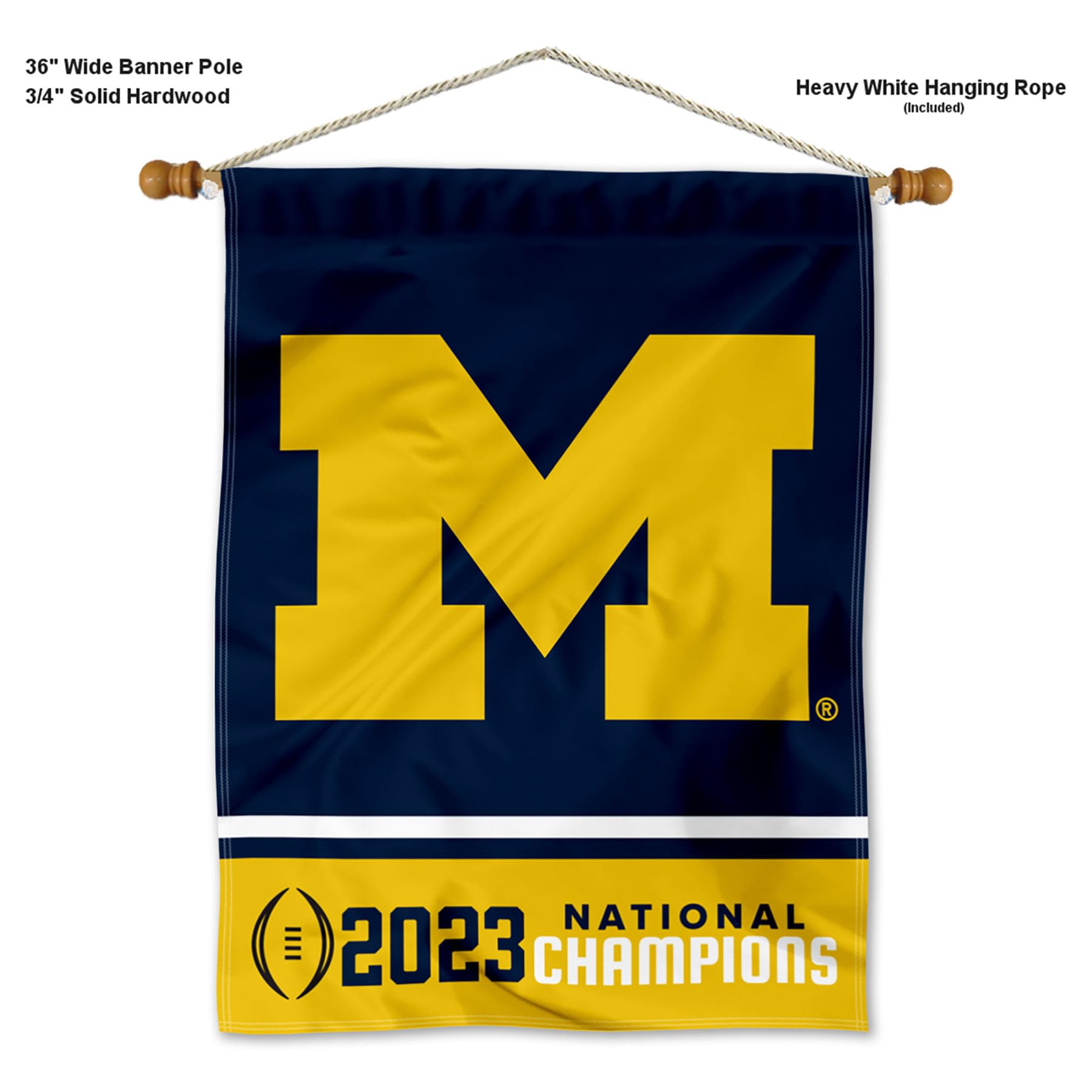 College Flags & Banners Co. Michigan Team University Wolverines 2023 CFP Football National Champions Banner with Hanging Pole - Sports Collectibles, Sports Memorabilia, Sports Fan Shop, Sports Gifts
