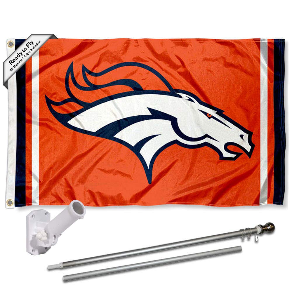 WinCraft Denver Broncos Orange Flag Pole and Bracket Kit - Sports Collectibles, Sports Memorabilia, Sports Fan Shop, Sports Gifts