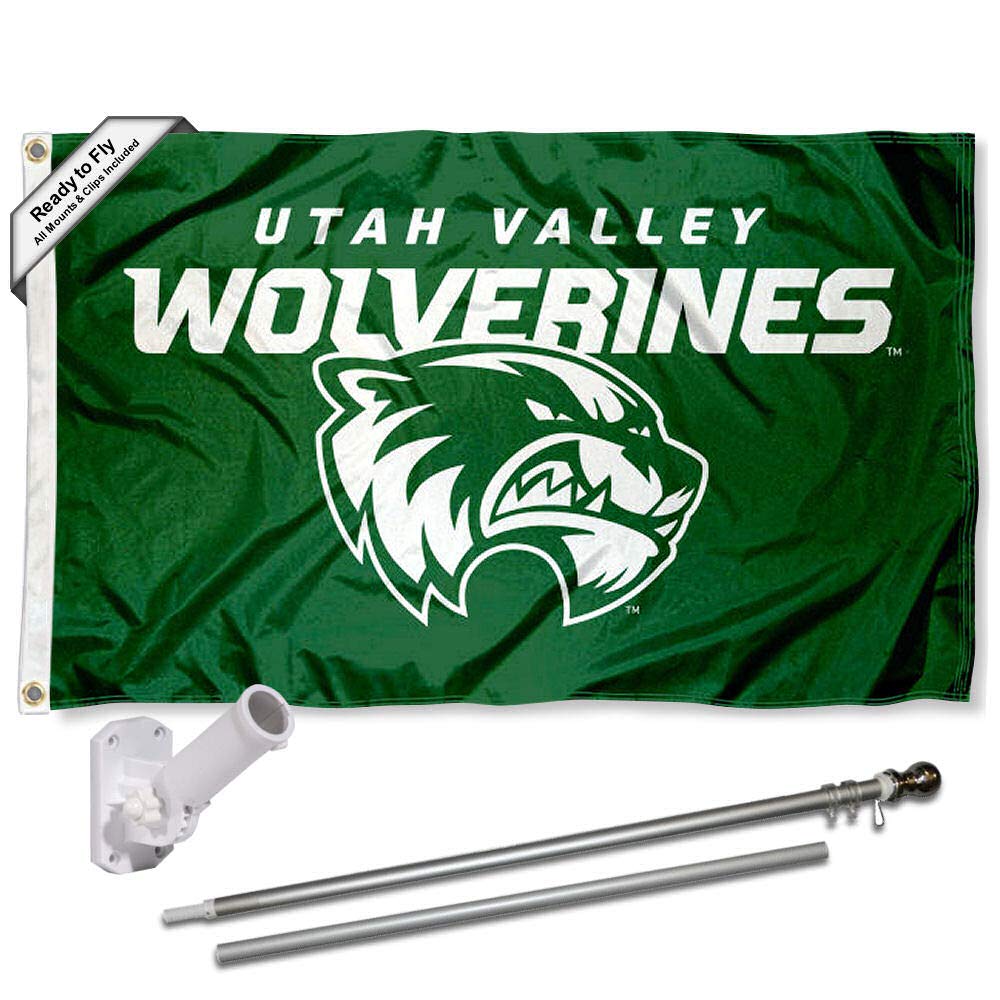 College Flags & Banners Co. Utah Valley Wolverines New Logo Flag and Pole Bracket Mount Bundle - Sports Collectibles, Sports Memorabilia, Sports Fan Shop, Sports Gifts