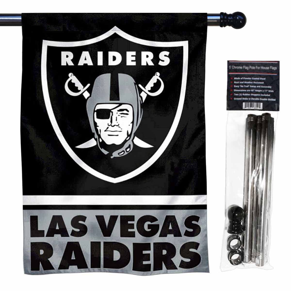 WinCraft Raiders Banner House Flag and 5 Foot Flagpole Set - Sports Collectibles, Sports Memorabilia, Sports Fan Shop, Sports Gifts