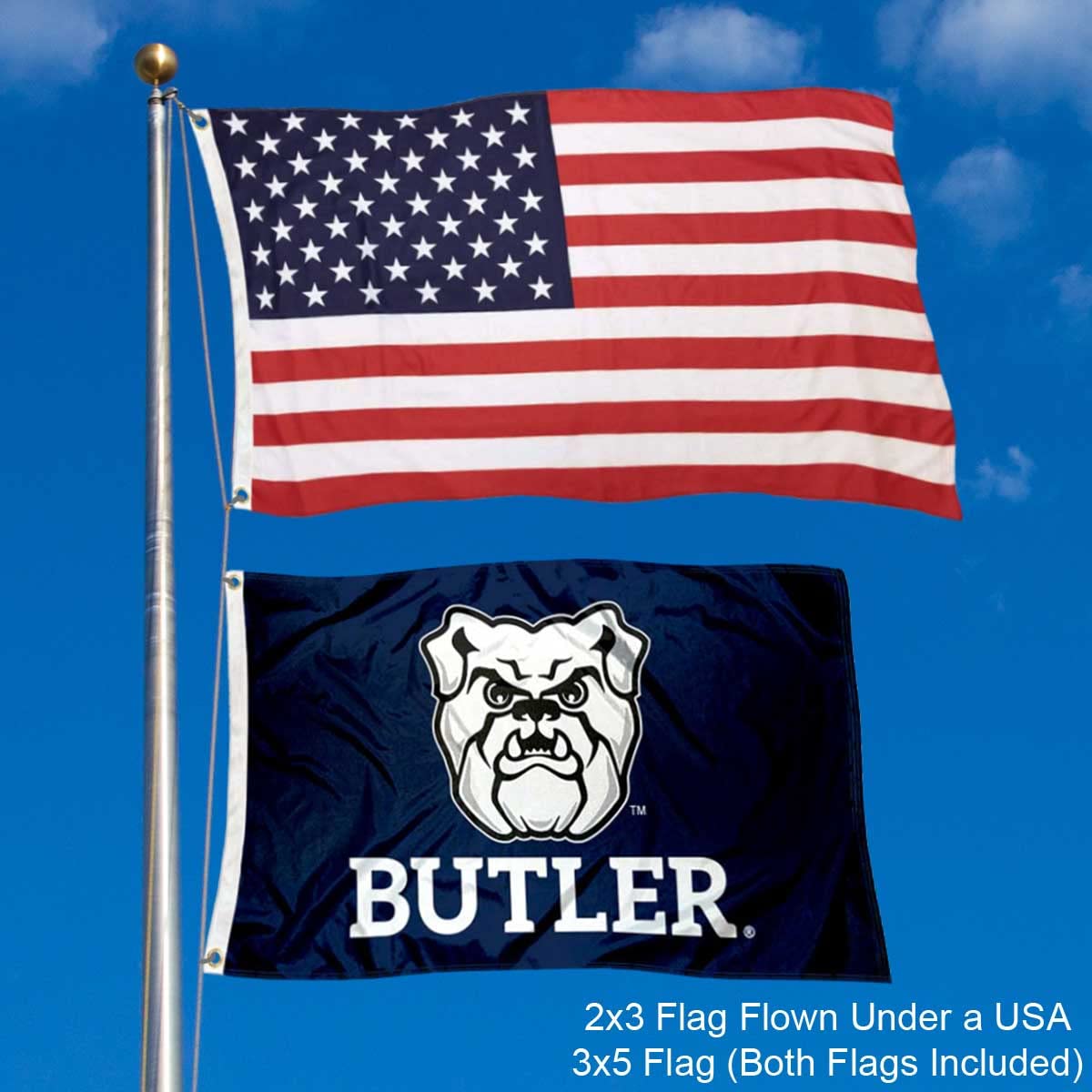 Butler Bulldogs Small 2'x3' Flag and USA 3x5 Flag Set - Sports Collectibles, Sports Memorabilia, Sports Fan Shop, Sports Gifts