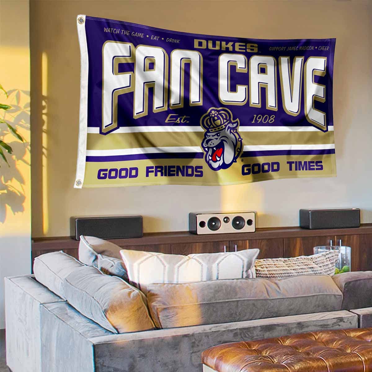 James Madison Dukes Fan Man Cave Banner Flag - Sports Collectibles, Sports Memorabilia, Sports Fan Shop, Sports Gifts
