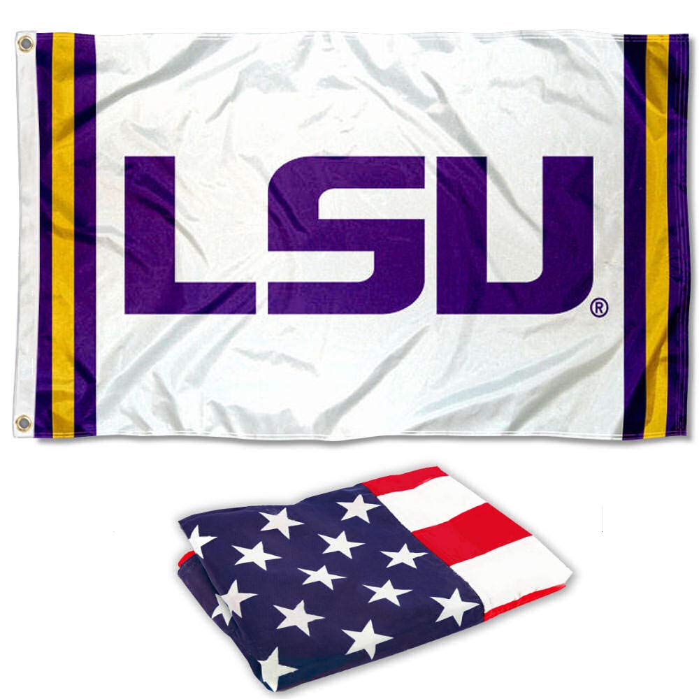 College Flags & Banners Co. LSU Tigers Jersey Stripes Flag and USA 3x5 Flag Set - Sports Collectibles, Sports Memorabilia, Sports Fan Shop, Sports Gifts