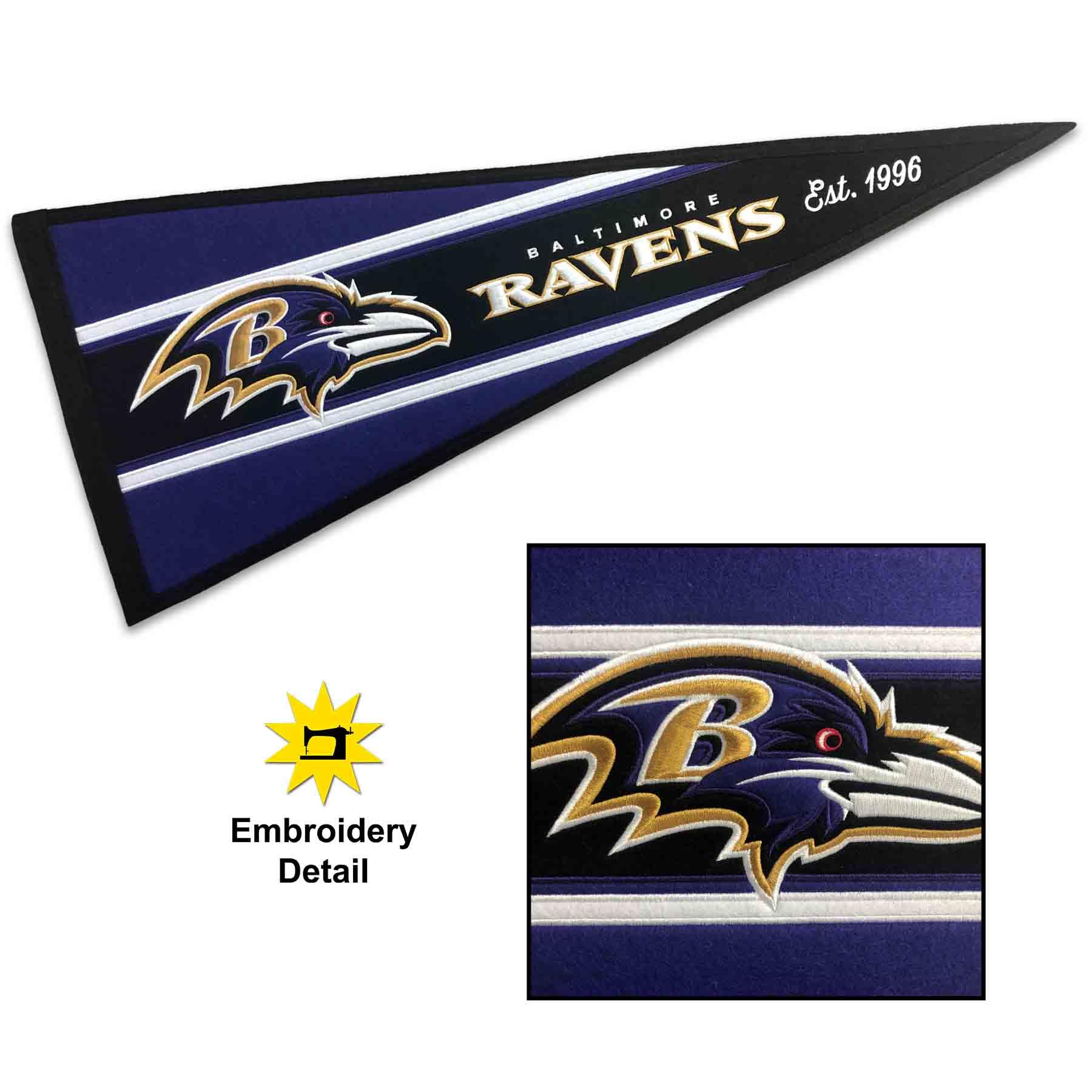 WinCraft Baltimore Ravens Embroidered and Sewn Pennant - Sports Collectibles, Sports Memorabilia, Sports Fan Shop, Sports Gifts