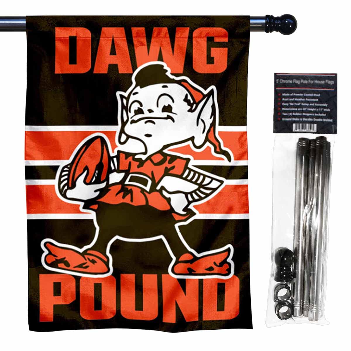 WinCraft Browns Dawg Pound Banner House Flag and 5 Foot Flagpole Set - Sports Collectibles, Sports Memorabilia, Sports Fan Shop, Sports Gifts
