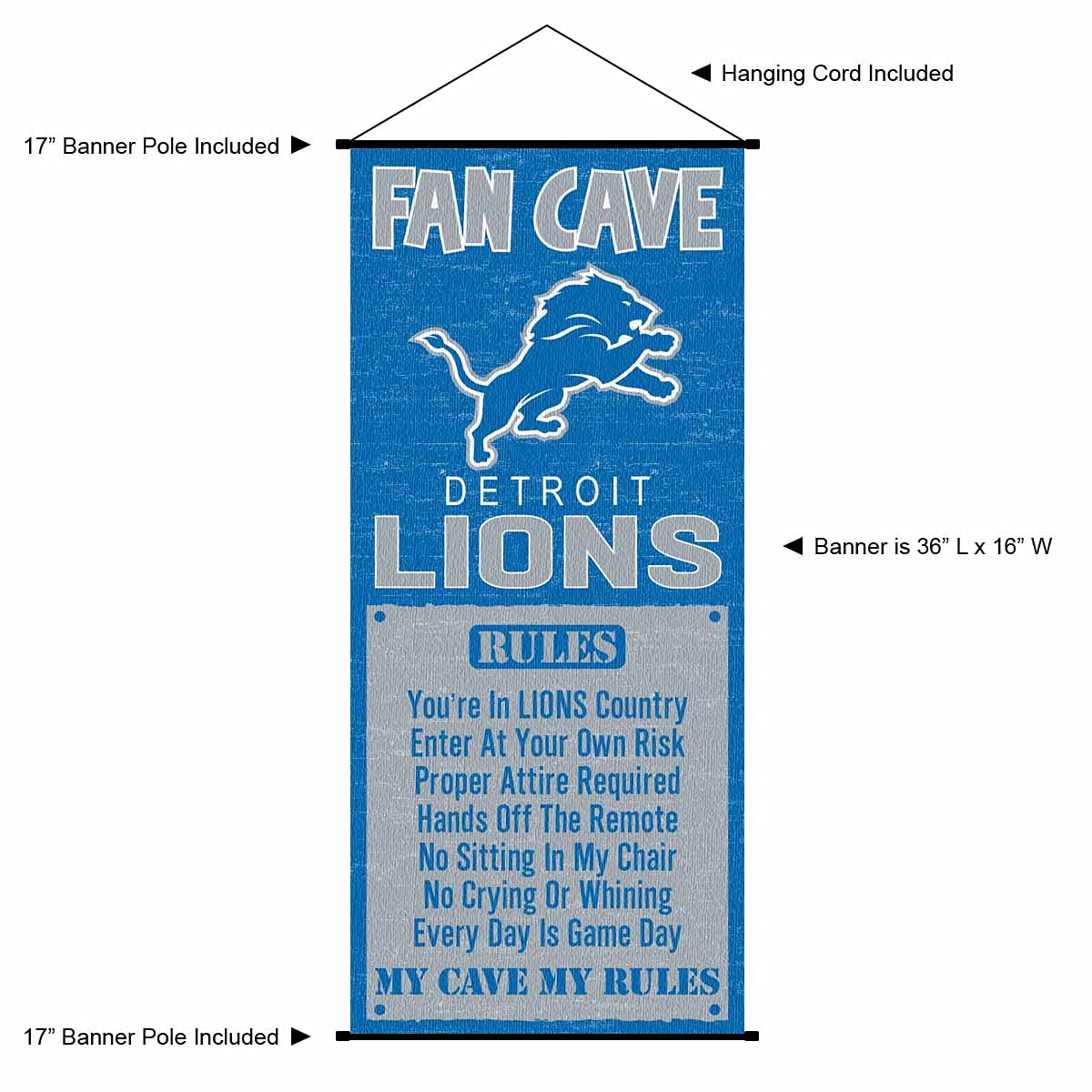 WinCraft Detroit Lions Man Cave Fan Banner Wall Door Scroll - Sports Collectibles, Sports Memorabilia, Sports Fan Shop, Sports Gifts