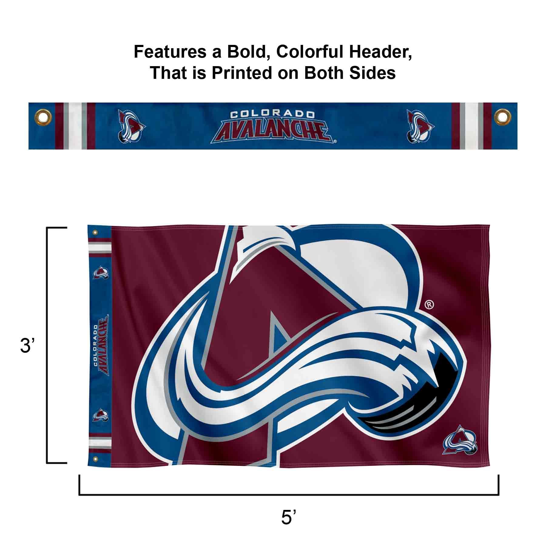 WinCraft Colorado Avalanche Printed Header 3x5 Premium Banner Flag - Sports Collectibles, Sports Memorabilia, Sports Fan Shop, Sports Gifts