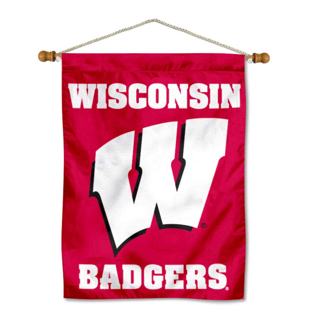 Wisconsin Badgers Double Sided House Flag and Wood Banner Pole Set - Sports Collectibles, Sports Memorabilia, Sports Fan Shop, Sports Gifts