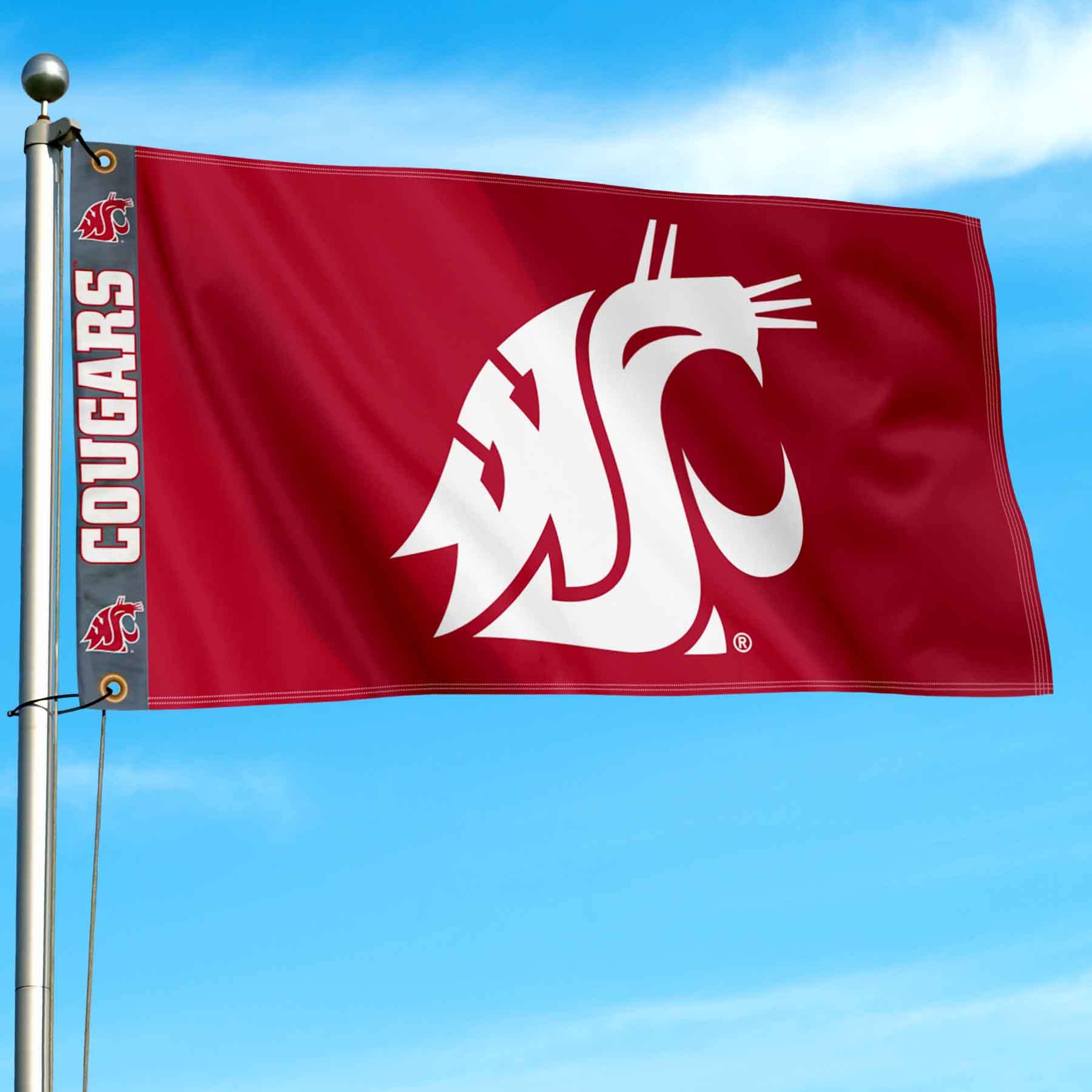 College Flags & Banners Co. Washington State Cougars Printed Header 3x5 Foot Banner Flag - Sports Collectibles, Sports Memorabilia, Sports Fan Shop, Sports Gifts