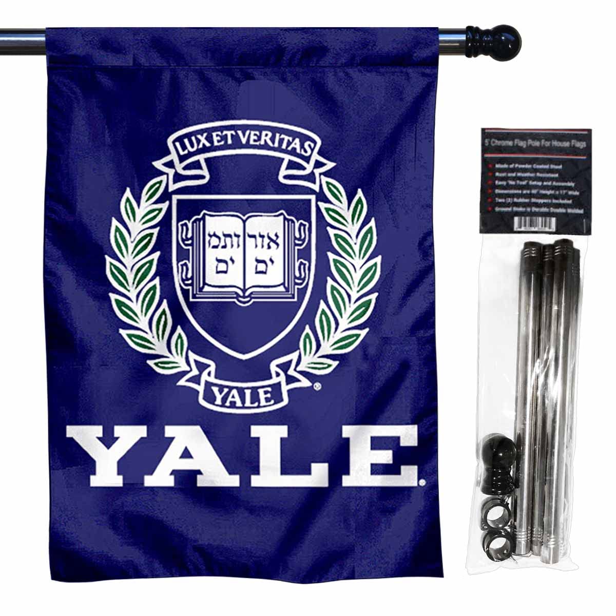 College Flags & Banners Co. Yale University House Flag with Flag Pole Set - Sports Collectibles, Sports Memorabilia, Sports Fan Shop, Sports Gifts