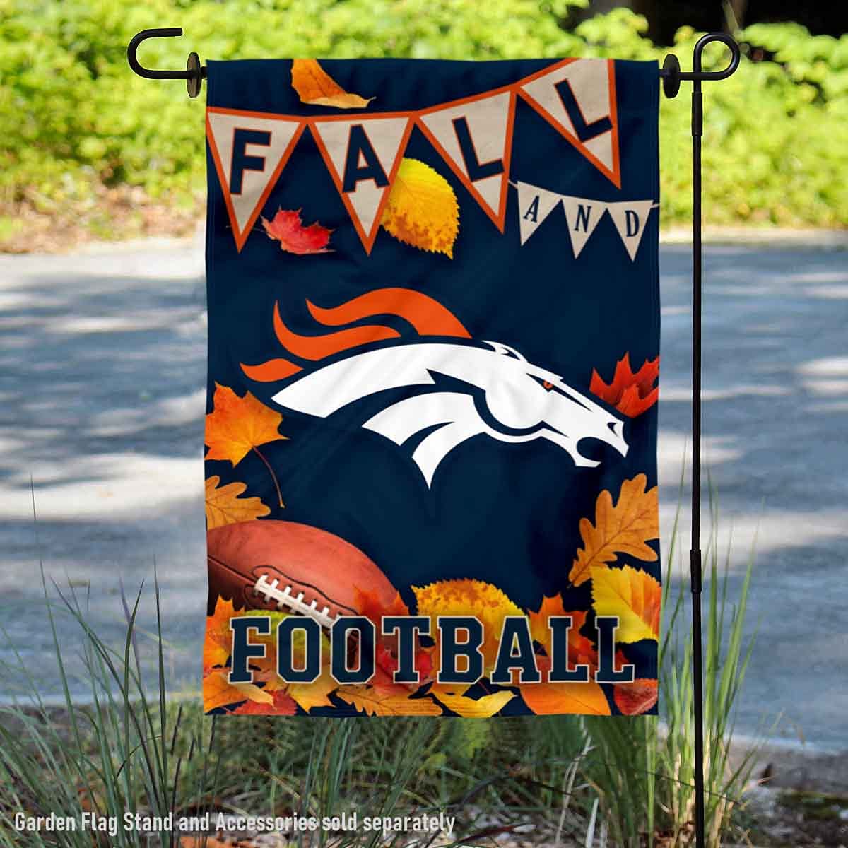 WinCraft Denver Broncos Fall Leaves Decorative Football Garden Flag Double Sided Banner - Sports Collectibles, Sports Memorabilia, Sports Fan Shop, Sports Gifts