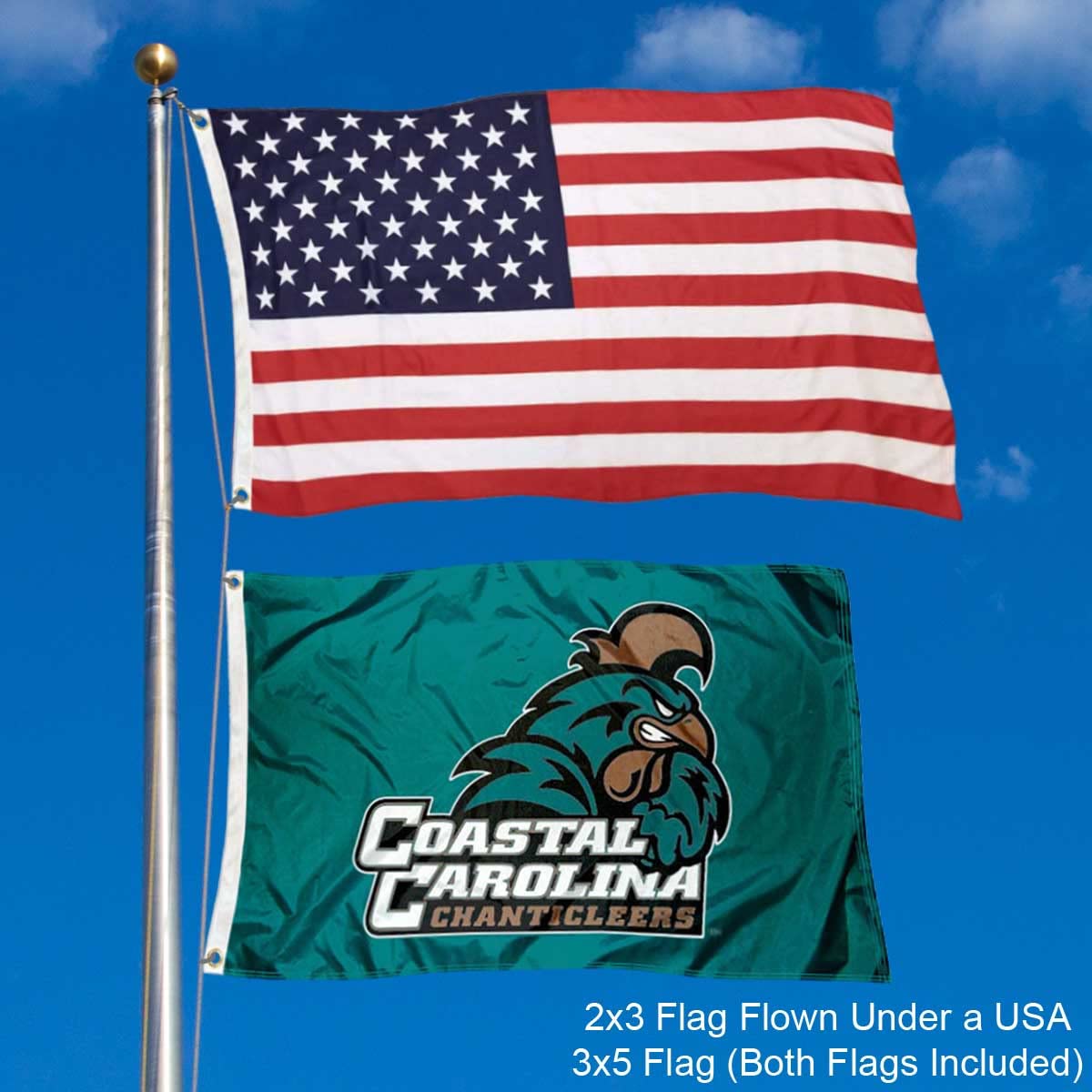 Coastal Carolina Chanticleers Small 2'x3' Flag and USA 3x5 Flag Set - Sports Collectibles, Sports Memorabilia, Sports Fan Shop, Sports Gifts