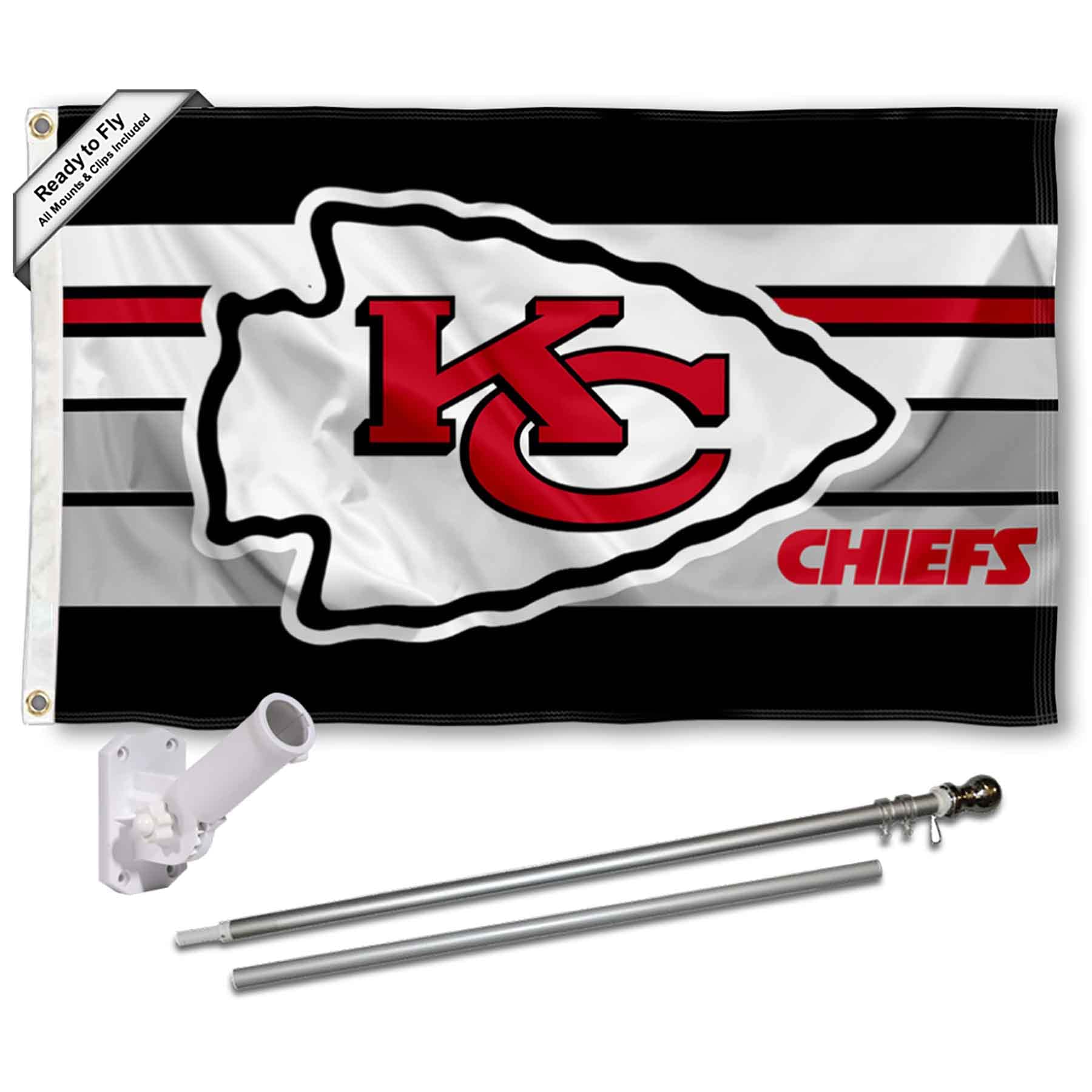 WinCraft Kansas City Chiefs Stripes Flag Pole and Bracket Mount Kit - Sports Collectibles, Sports Memorabilia, Sports Fan Shop, Sports Gifts