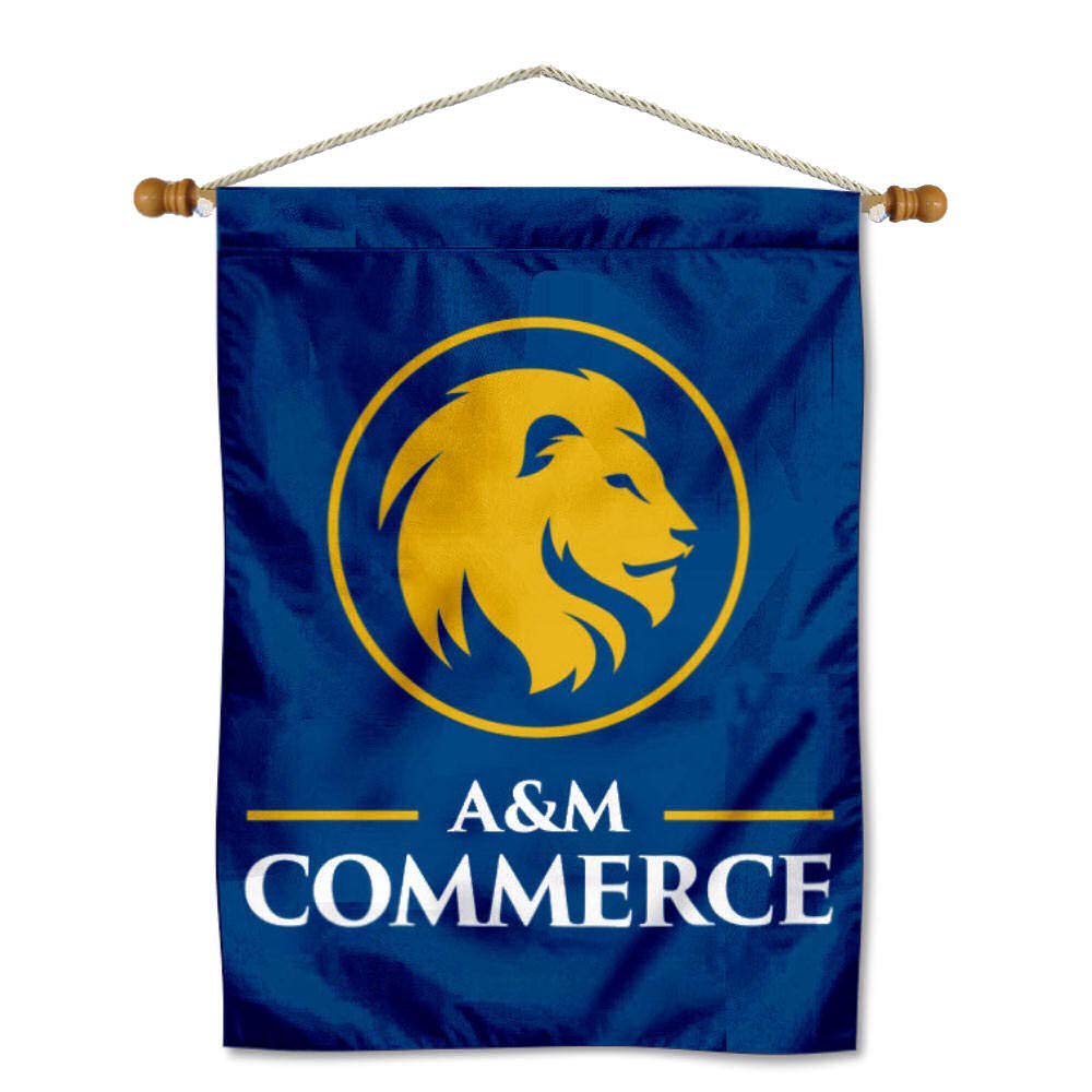 College Flags & Banners Co. Texas A&M Commerce Lions Double Sided House Flag and Wood Banner Pole Set - Sports Collectibles, Sports Memorabilia, Sports Fan Shop, Sports Gifts