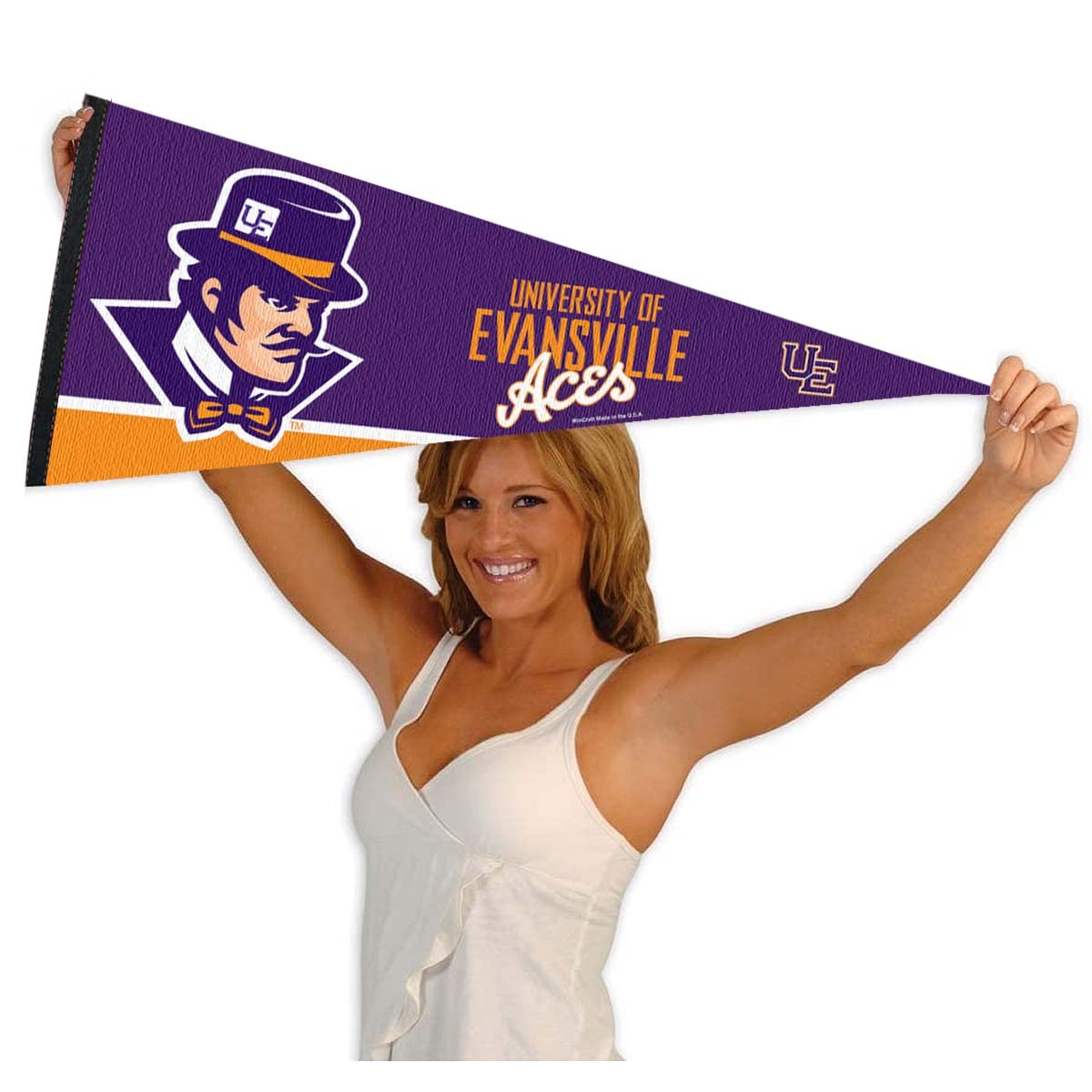 College Flags & Banners Co. Evansville Purple Aces Pennant Full Size Felt - Sports Collectibles, Sports Memorabilia, Sports Fan Shop, Sports Gifts
