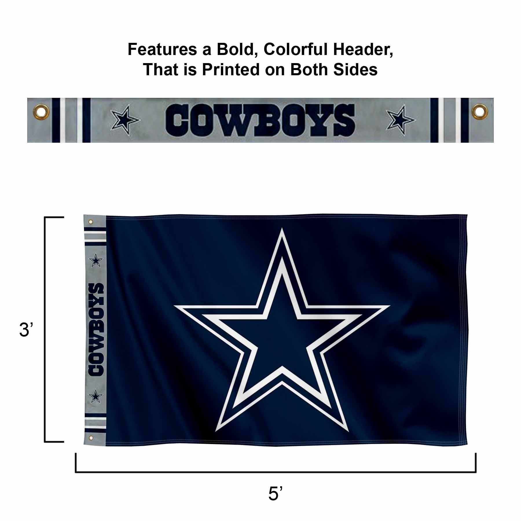 WinCraft Dallas Cowboys Printed Header 3x5 Foot Banner Flag - Sports Collectibles, Sports Memorabilia, Sports Fan Shop, Sports Gifts