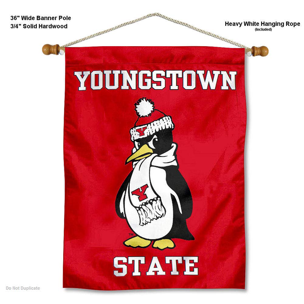 College Flags & Banners Co. YSU Penguins Banner Flag and Wood Banner Pole Set - Sports Collectibles, Sports Memorabilia, Sports Fan Shop, Sports Gifts