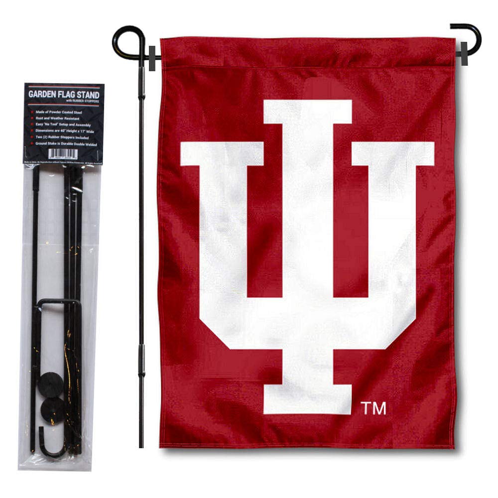 College Flags & Banners Co. Indiana Hoosiers IU Logo Garden Flag with Pole Stand Holder - Sports Collectibles, Sports Memorabilia, Sports Fan Shop, Sports Gifts