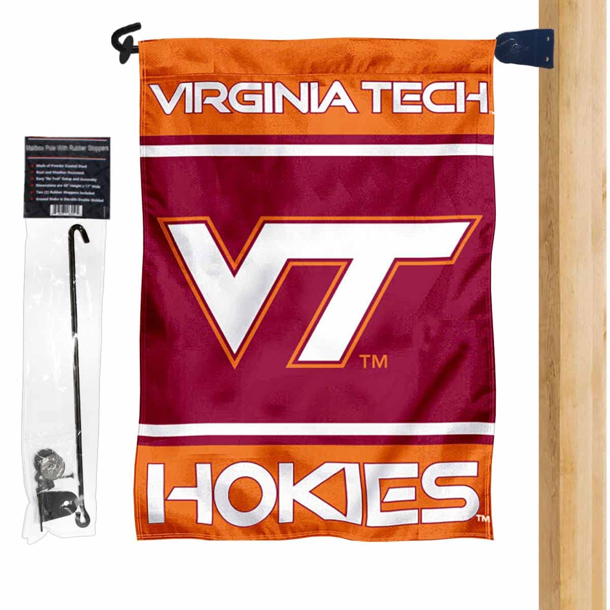 College Flags & Banners Co. Virginia Tech Hokies Garden Flag and Mailbox Post Pole Mount Holder Set - Sports Collectibles, Sports Memorabilia, Sports Fan Shop, Sports Gifts