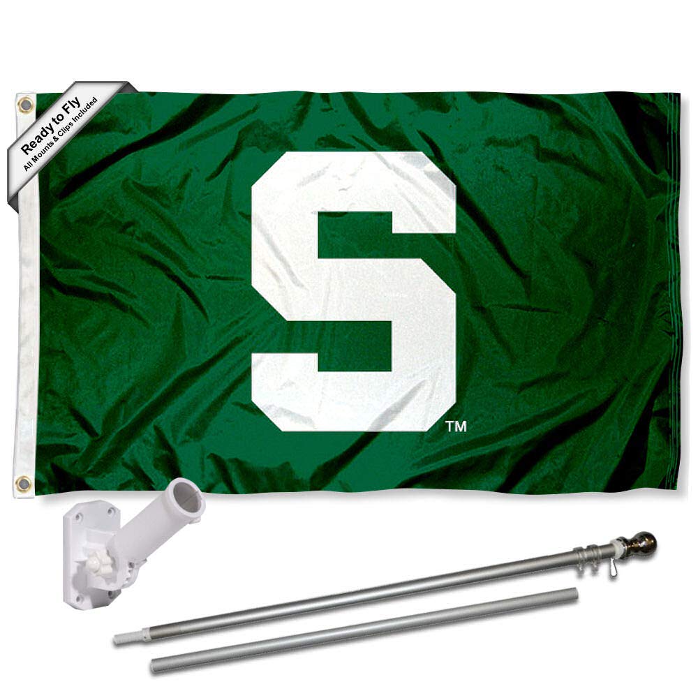 College Flags & Banners Co. Michigan State Spartans Block S Flag with Pole and Bracket Complete Set - Sports Collectibles, Sports Memorabilia, Sports Fan Shop, Sports Gifts