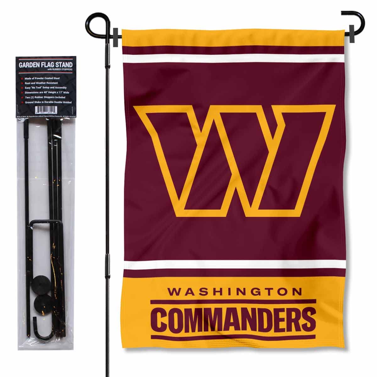 WinCraft Washington Commanders Garden Flag and Flagpole Mount - Sports Collectibles, Sports Memorabilia, Sports Fan Shop, Sports Gifts