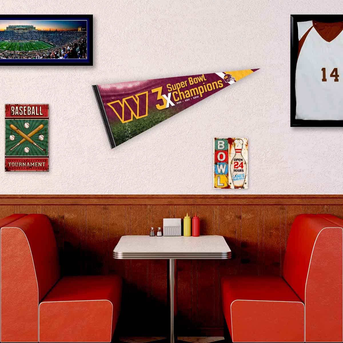 WinCraft Washington Commanders 3 Time Bowl Champions Pennant Banner Flag - Sports Collectibles, Sports Memorabilia, Sports Fan Shop, Sports Gifts