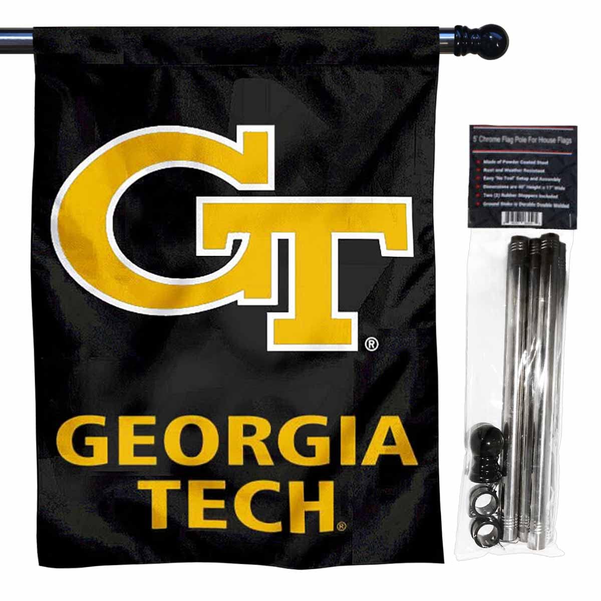 Georgia Tech Banner Flag with Flag Pole Set - Sports Collectibles, Sports Memorabilia, Sports Fan Shop, Sports Gifts