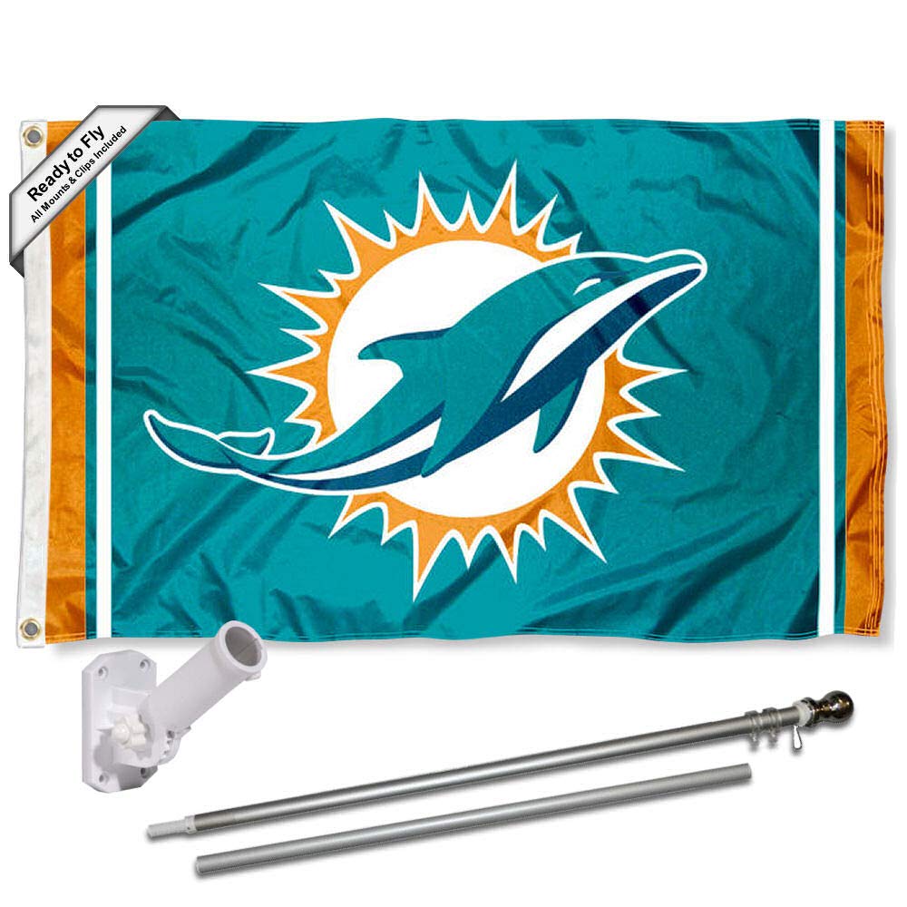 WinCraft Miami Dolphins Flag Pole and Bracket Kit - Sports Collectibles, Sports Memorabilia, Sports Fan Shop, Sports Gifts