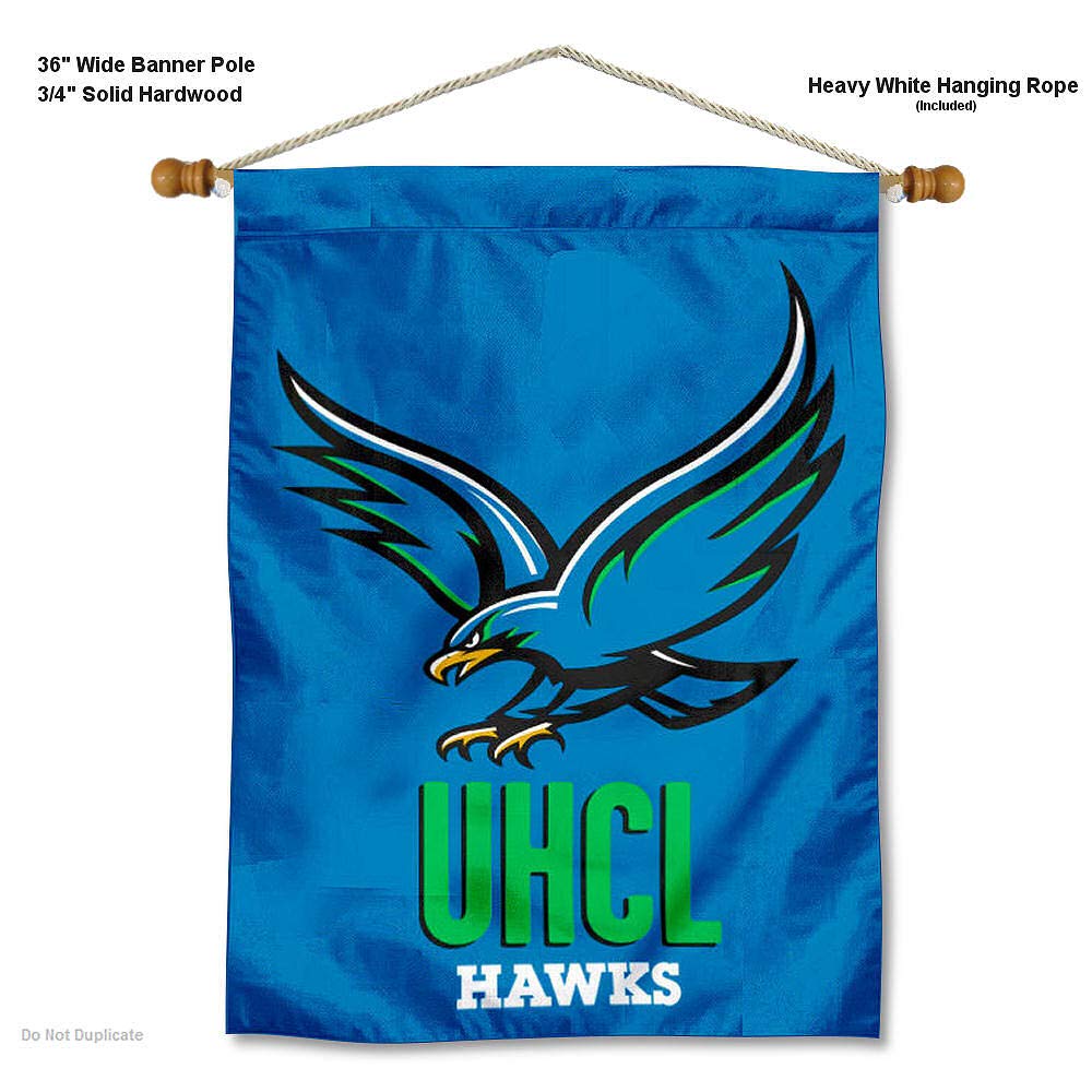 College Flags & Banners Co. Houston Clear Lake Hawks House Flag and Wood Banner Pole Set - Sports Collectibles, Sports Memorabilia, Sports Fan Shop, Sports Gifts