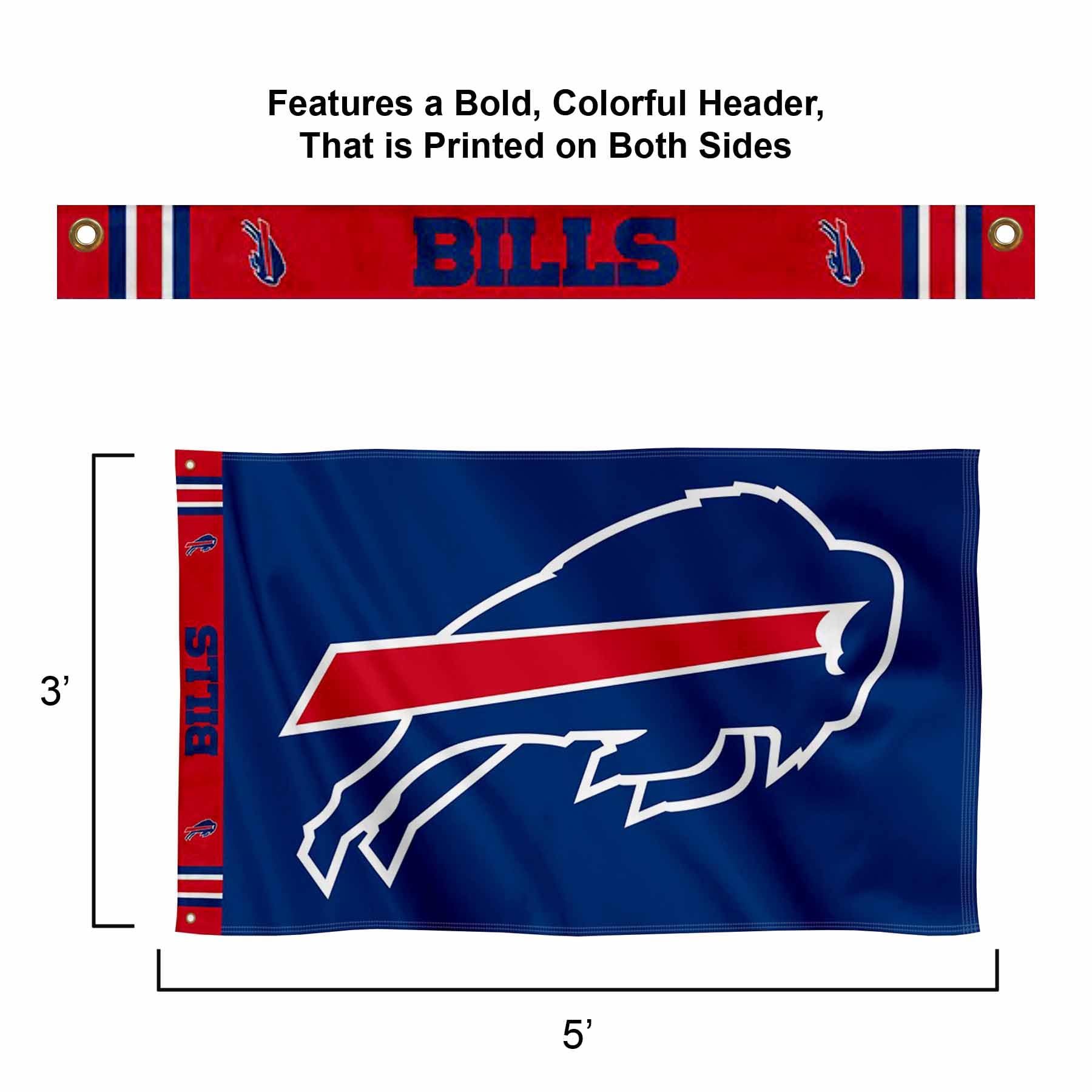 WinCraft Buffalo Bills Printed Header 3x5 Foot Banner Flag - Sports Collectibles, Sports Memorabilia, Sports Fan Shop, Sports Gifts