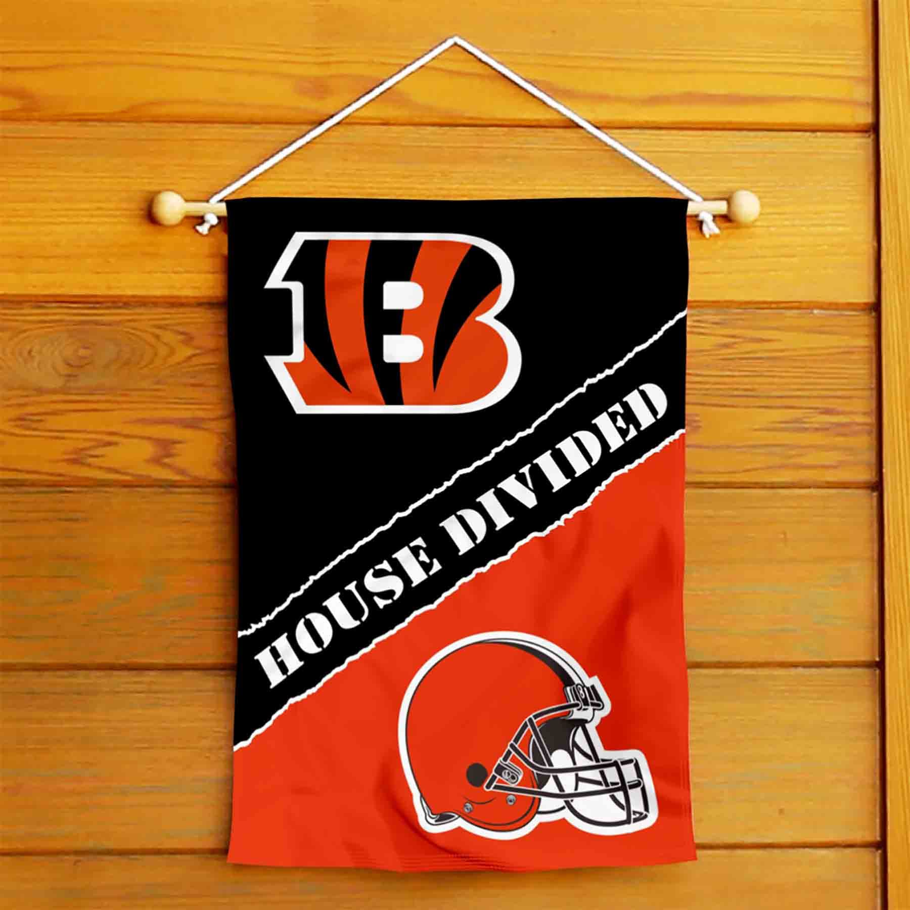 WinCraft House Divided Bengals and Browns Double Sided Garden Flag - Sports Collectibles, Sports Memorabilia, Sports Fan Shop, Sports Gifts