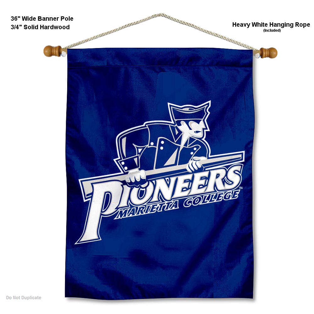 College Flags & Banners Co. Marietta College Pioneers Double Sided House Flag and Wood Banner Pole Set - Sports Collectibles, Sports Memorabilia, Sports Fan Shop, Sports Gifts