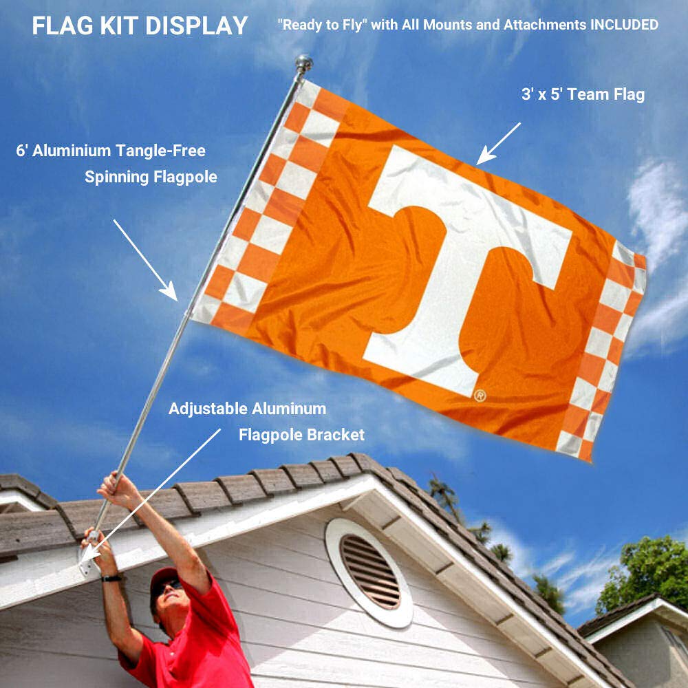College Flags & Banners Co. Tennessee Volunteers Checkered Stripes Flag with Pole and Bracket Kit - Sports Collectibles, Sports Memorabilia, Sports Fan Shop, Sports Gifts