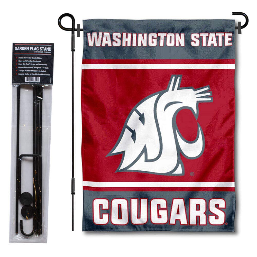 College Flags & Banners Co. Washington State Cougars Garden Flag with Stand Holder - Sports Collectibles, Sports Memorabilia, Sports Fan Shop, Sports Gifts