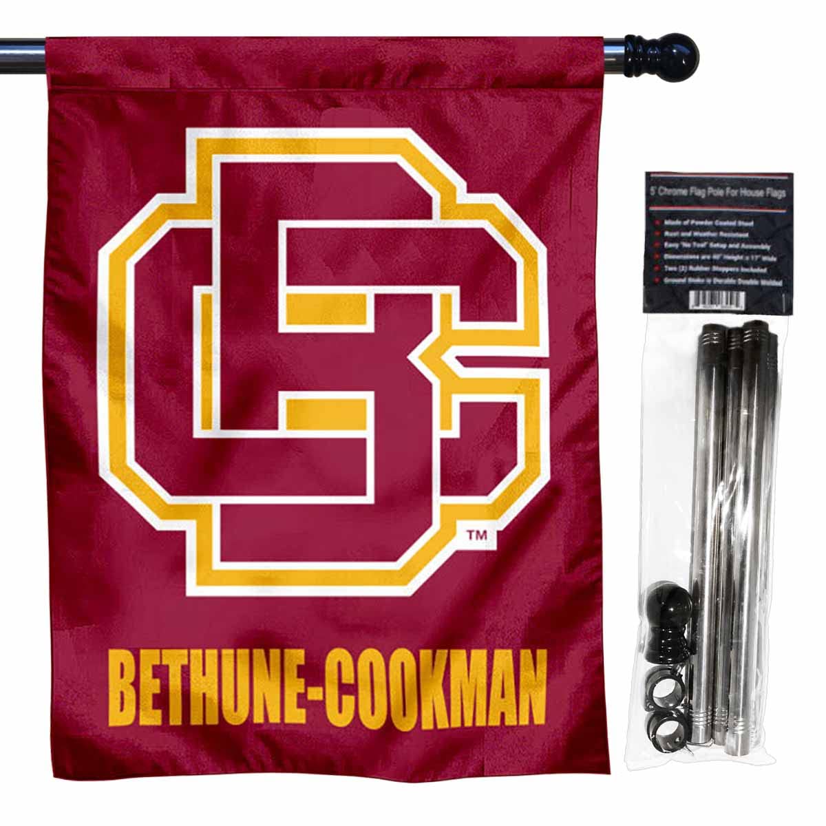 Bethune Cookman Wildcats Double Sided House Flag with Flag Pole Set - Sports Collectibles, Sports Memorabilia, Sports Fan Shop, Sports Gifts