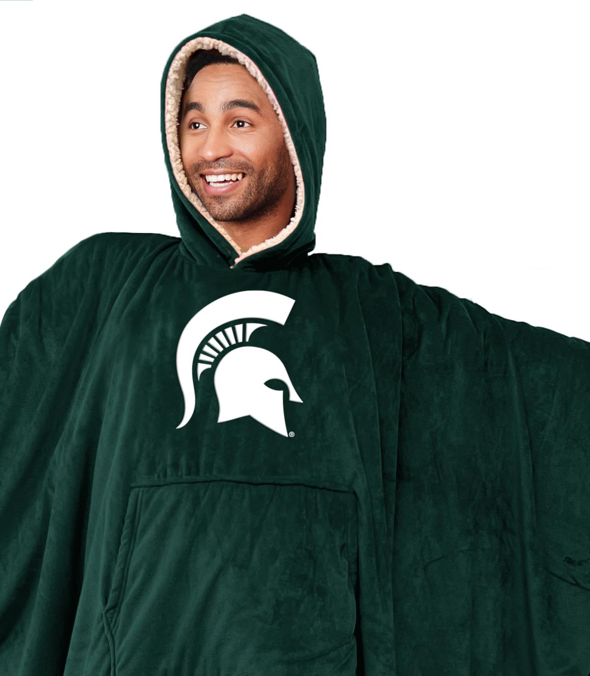 Pegasus Sports NCAA Michigan State Spartans Team Color Bloncho w/Logo Patch & Sherpa - Sports Gifts, Sports Memorabilia, Sports Collectibles, Fan Shop