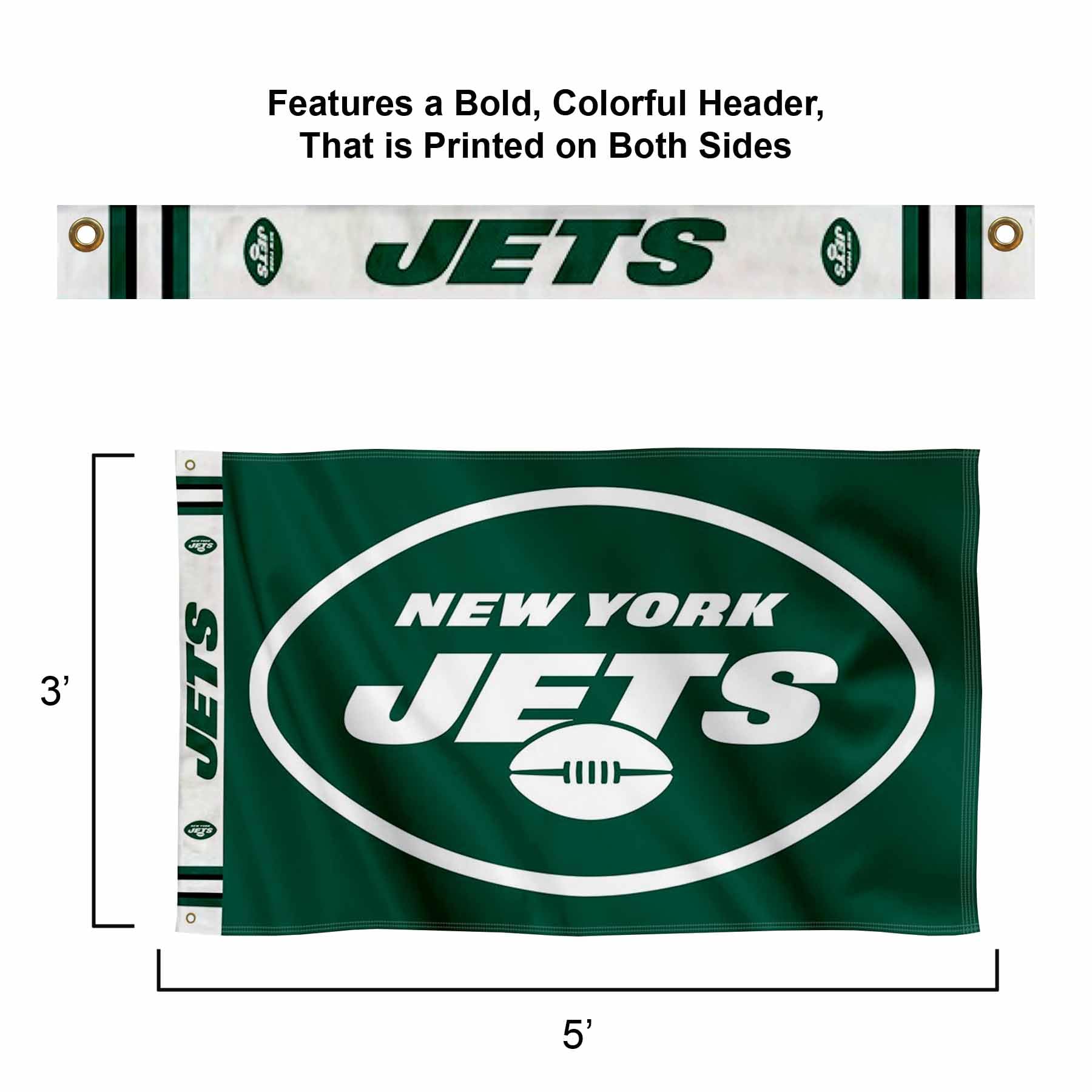 WinCraft New York Jets Printed Header 3x5 Foot Banner Flag - Sports Collectibles, Sports Memorabilia, Sports Fan Shop, Sports Gifts