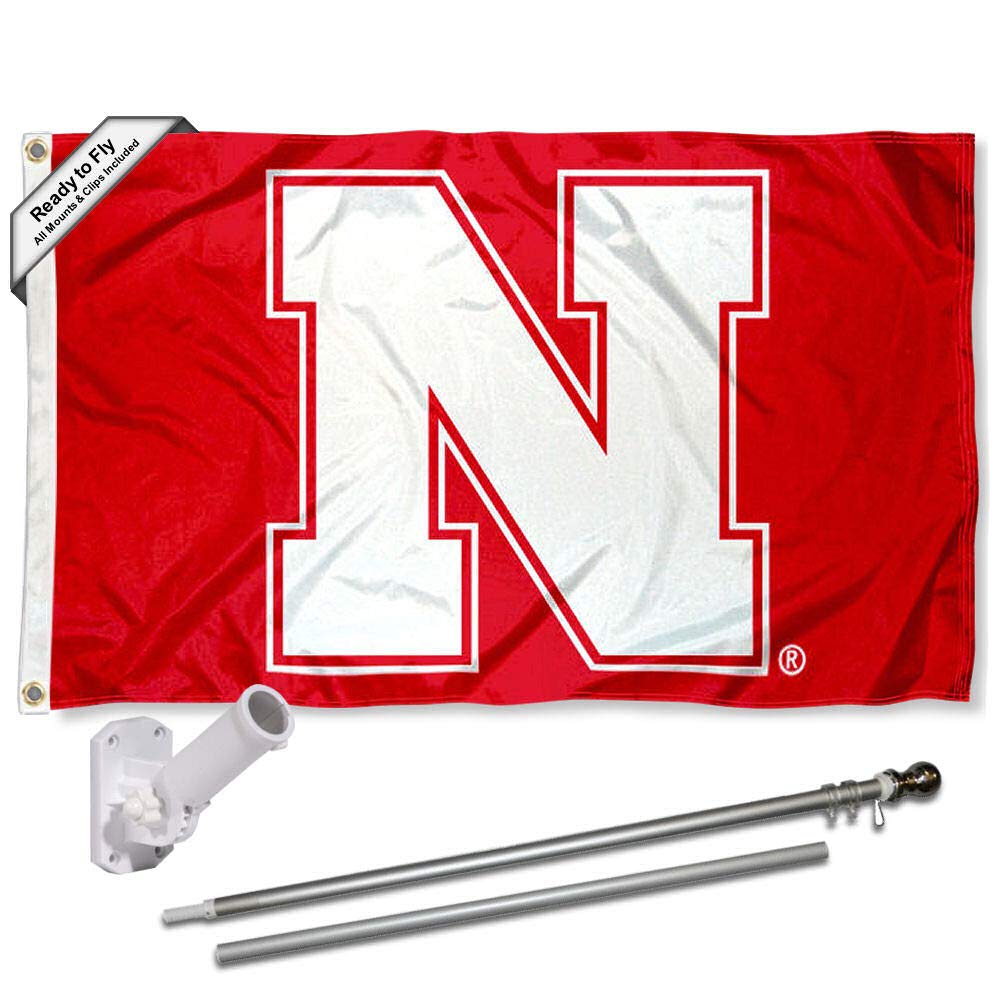 College Flags & Banners Co. Nebraska Cornhuskers Block N Flag with Pole and Bracket Complete Set - Sports Collectibles, Sports Memorabilia, Sports Fan Shop, Sports Gifts