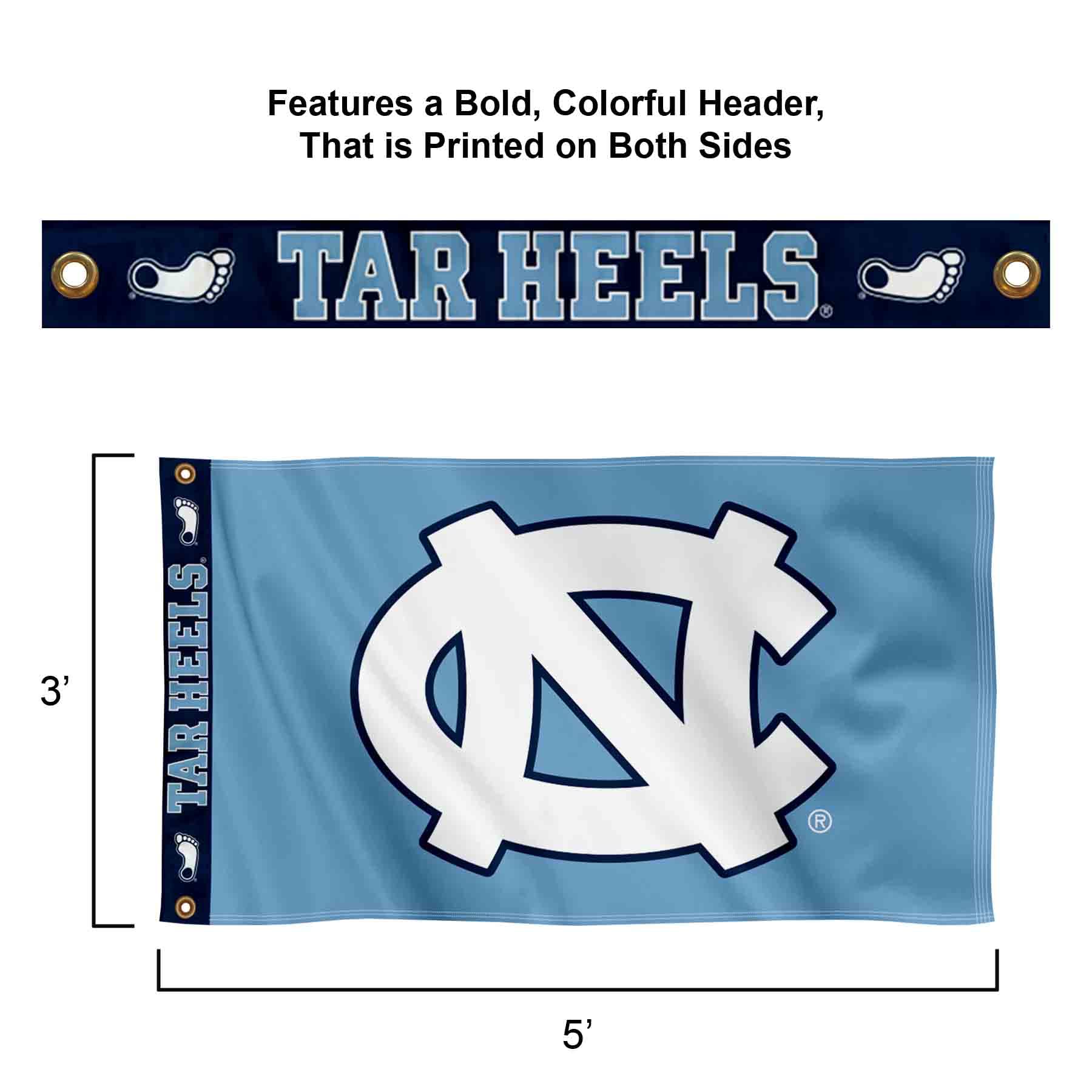 College Flags & Banners Co. UNC Tar Heels Printed Header 3x5 Foot Banner Flag - Sports Collectibles, Sports Memorabilia, Sports Fan Shop, Sports Gifts
