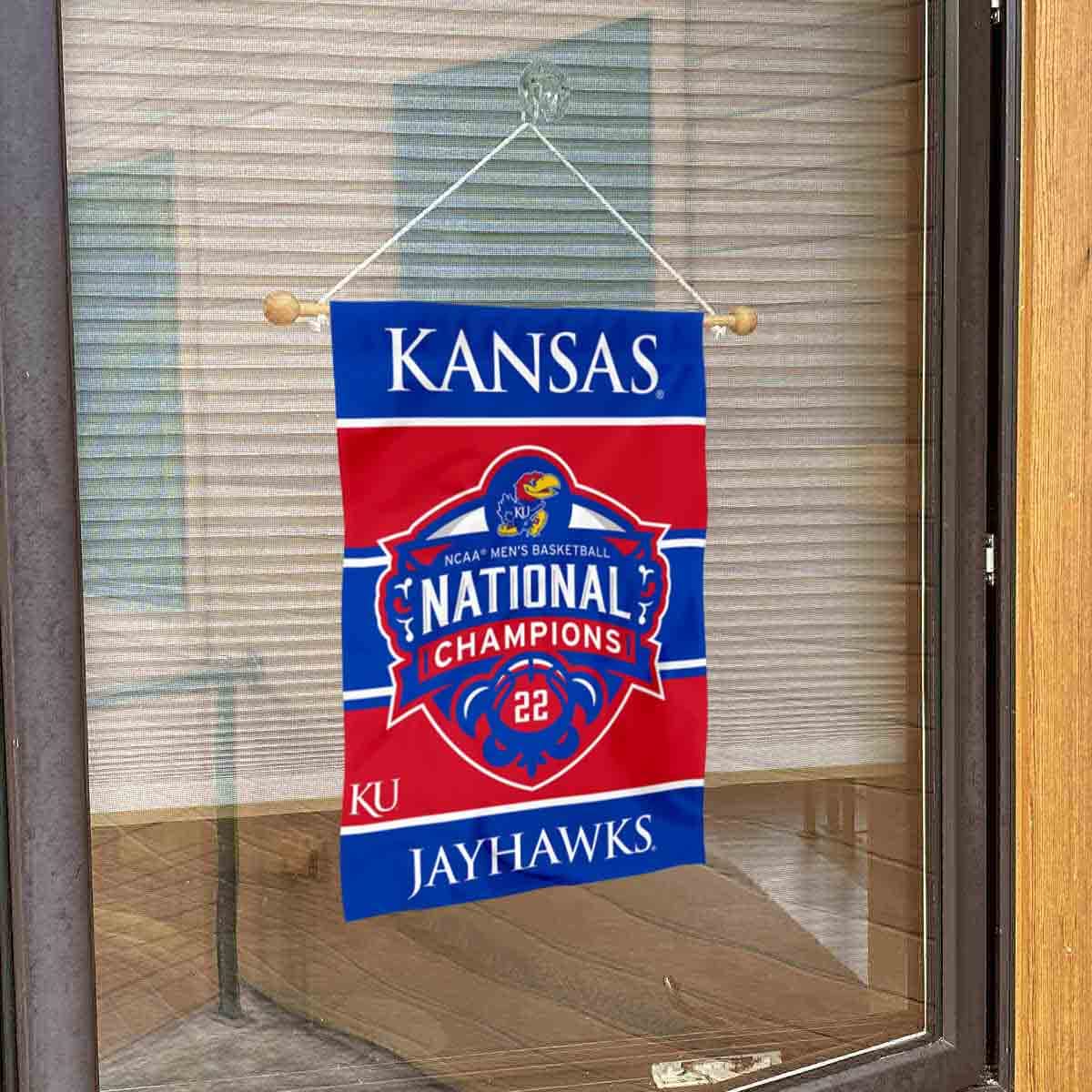 College Flags & Banners Co. Kansas KU Jayhawks 2022 Basketball National Champions Banner for Windows Doors and Walls - Sports Collectibles, Sports Memorabilia, Sports Fan Shop, Sports Gifts