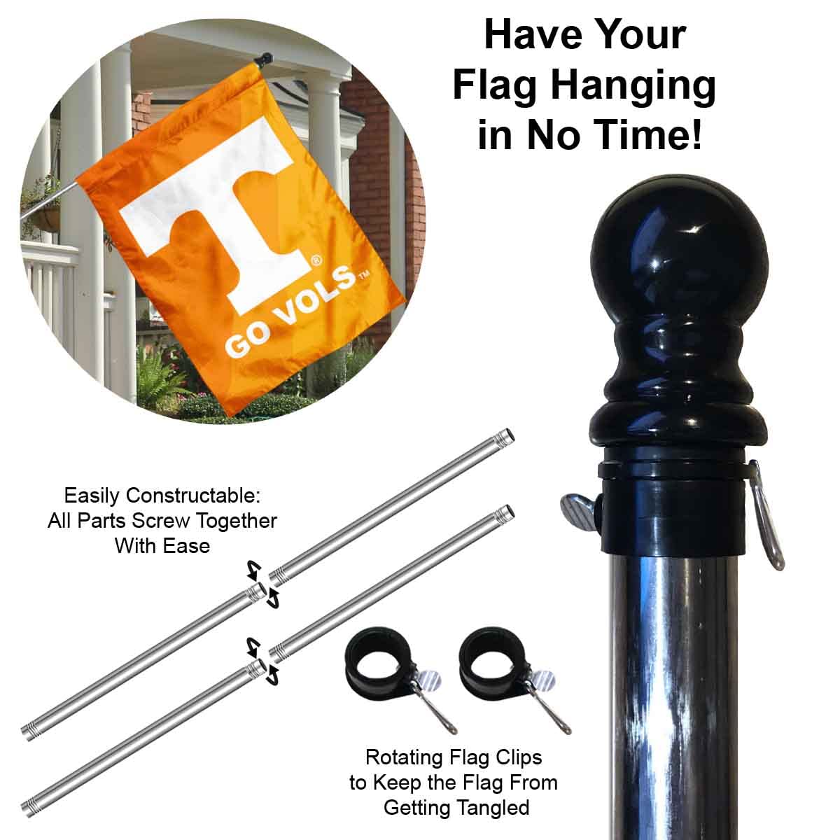 University of Tennessee House Flag with Flag Pole Set - Sports Collectibles, Sports Memorabilia, Sports Fan Shop, Sports Gifts