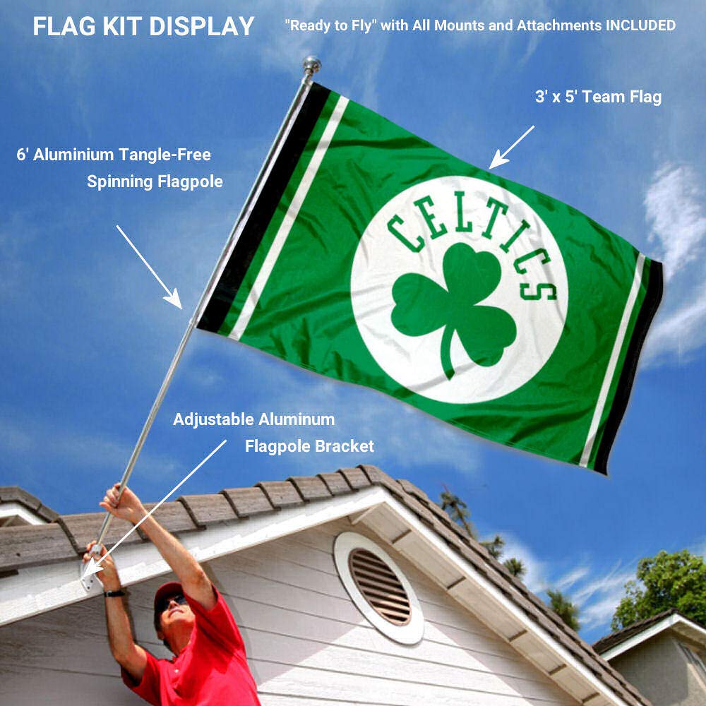 WinCraft Boston Celtics Shamrock Flag Pole and Bracket Set - Sports Collectibles, Sports Memorabilia, Sports Fan Shop, Sports Gifts