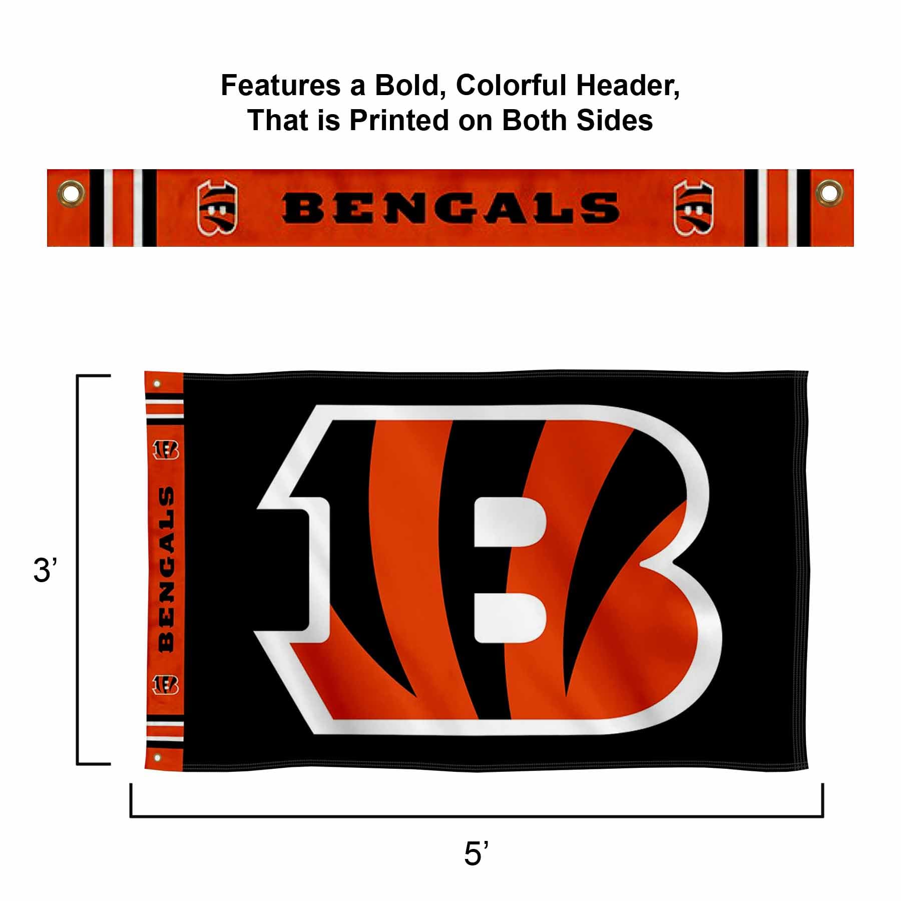 Cincinnati Bengals Printed Header 3x5 Foot Banner Flag - Sports Collectibles, Sports Memorabilia, Sports Fan Shop, Sports Gifts