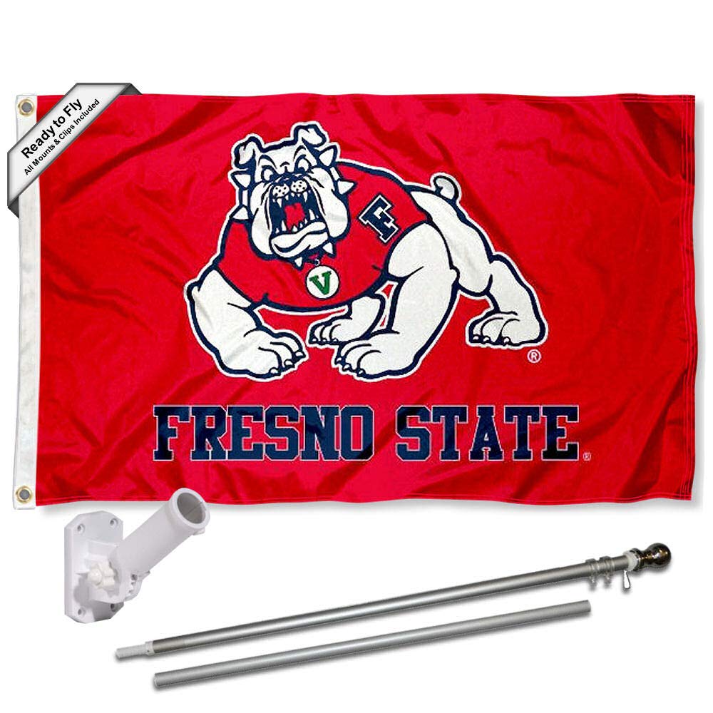 College Flags & Banners Co. Fresno State FSU Bulldogs 3x5 Flag and Pole Bracket Mount Bundle - Sports Collectibles, Sports Memorabilia, Sports Fan Shop, Sports Gifts