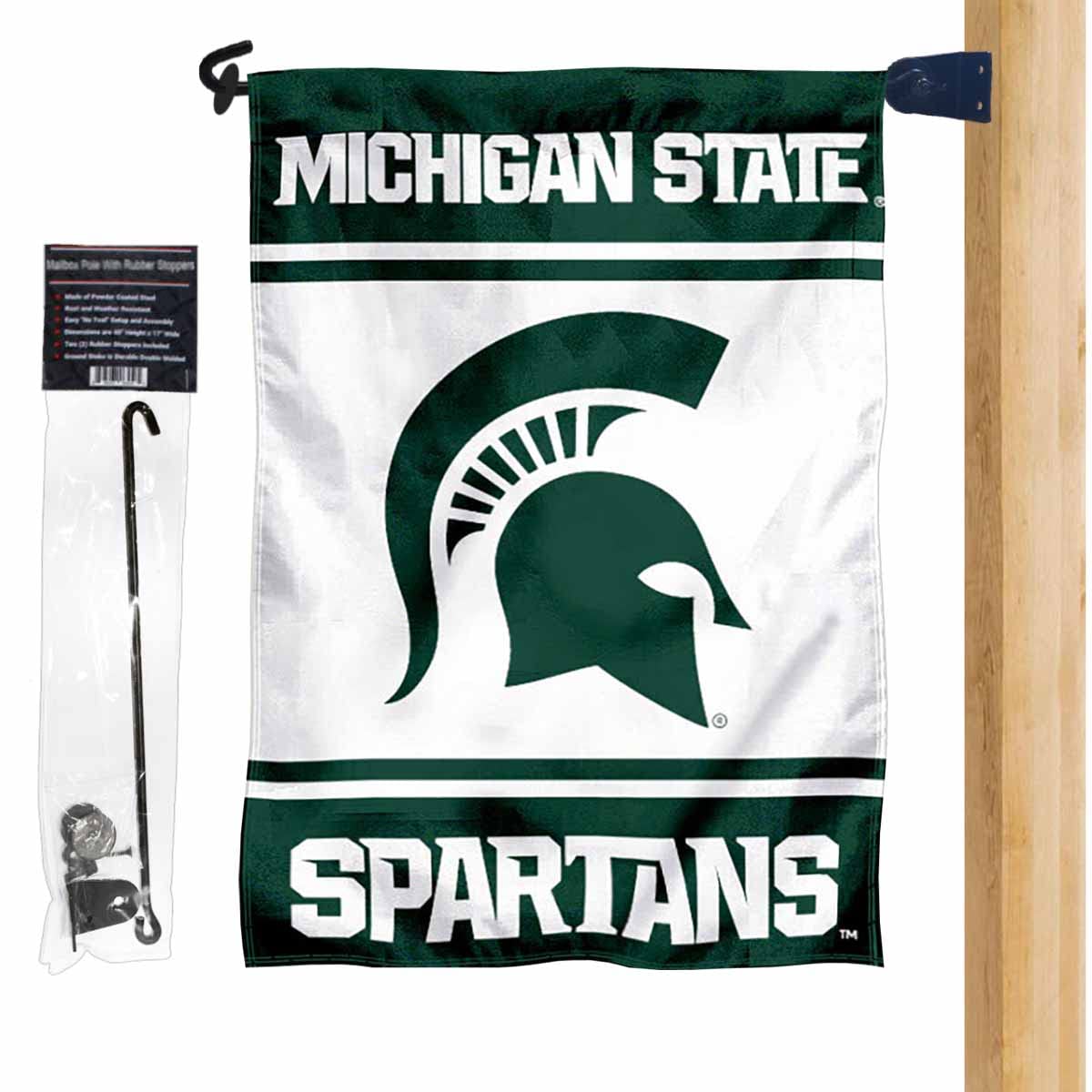 MSU Spartans Garden Flag and Mailbox Post Pole Mount Holder Set - Sports Collectibles, Sports Memorabilia, Sports Fan Shop, Sports Gifts