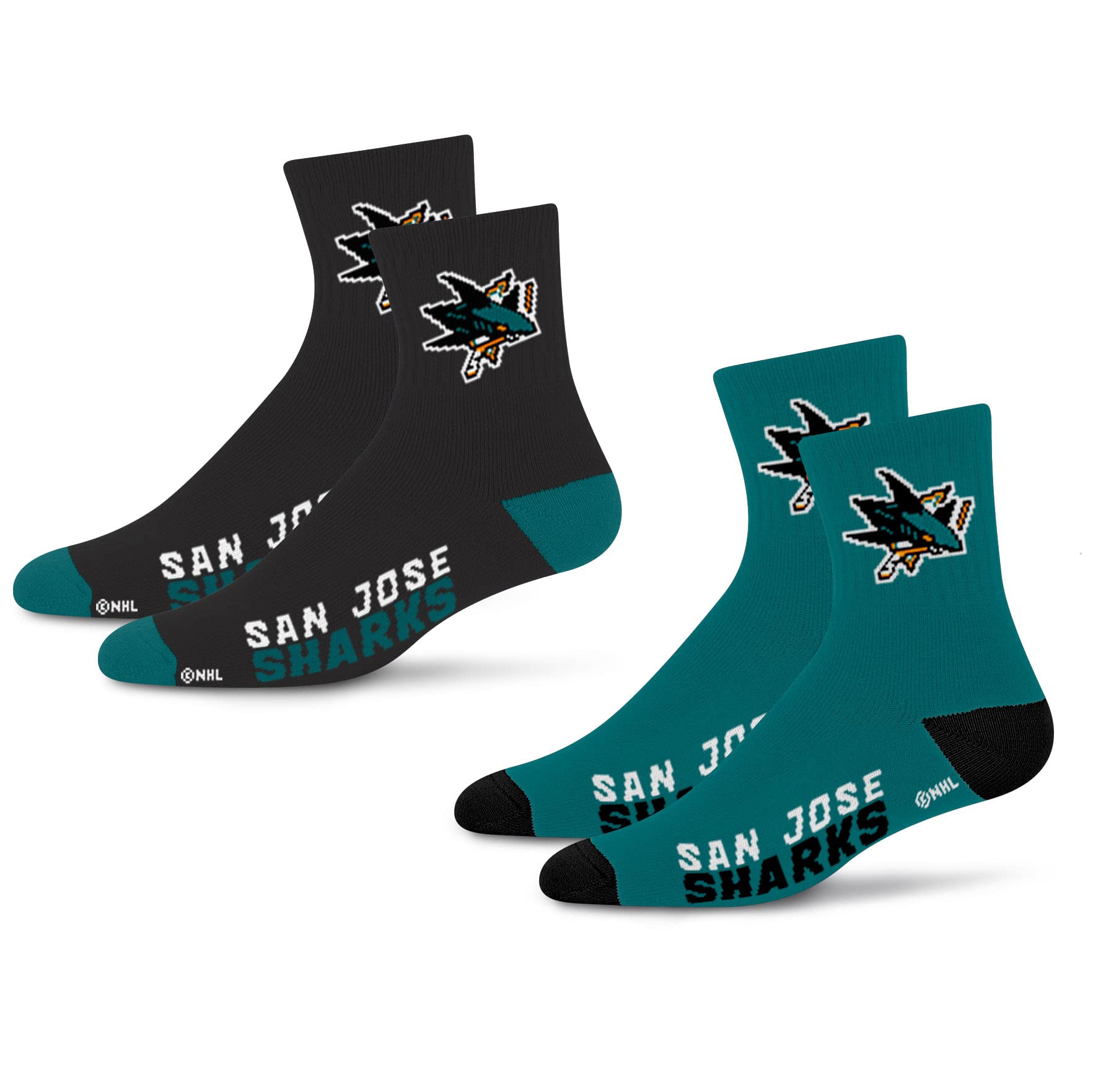 For Bare Feet NHL San Jose Sharks Quarter Sock Two Pack Team Colors Large - Sports Gifts, Sports Memorabilia, Sports Collectibles, Fan Shop