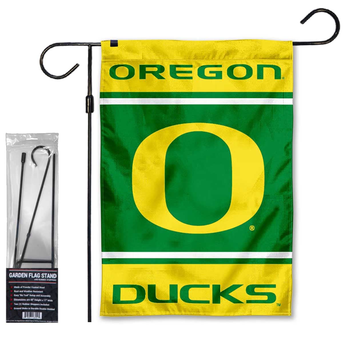 College Flags & Banners Co. Ducks Garden Banner Flag with Flag Pole Stand Set - Sports Collectibles, Sports Memorabilia, Sports Fan Shop, Sports Gifts